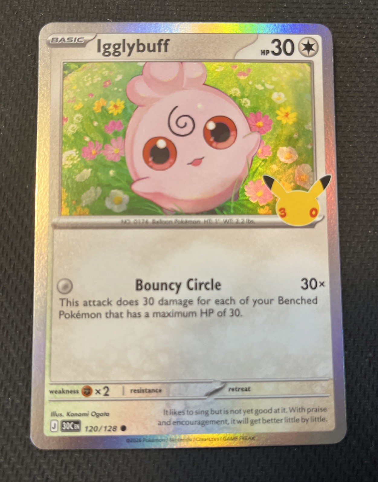 Igglybuff 120/128 ME: 30th Celebration Pokemon Holo Near Mint