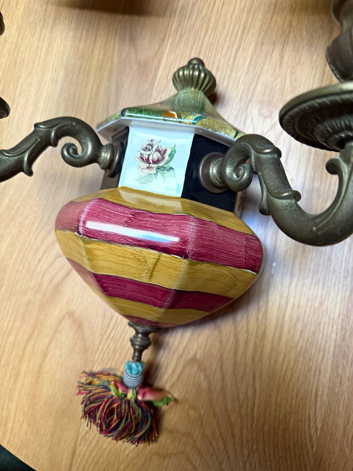 Authentic Vintage 2002 MacKenzie-Childs Hand-Painted Terracotta 2-Light Wall Sco Authentic Vintage 2002 MacKenzie-Childs Hand-Painted Terracotta 2-Light Wall Sco