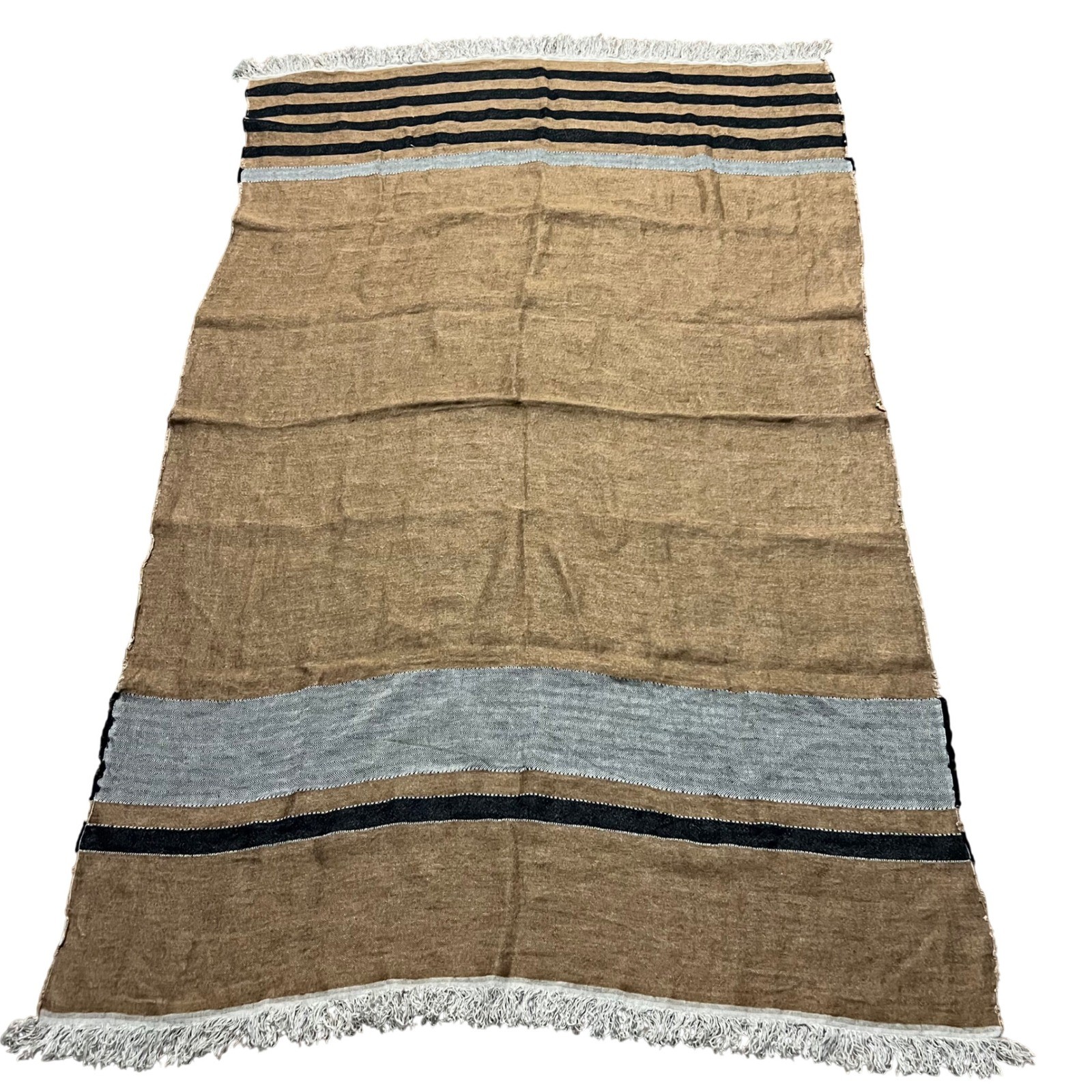 Libeco Belgian Linen Nairobi Fouta Throw Striped Fringe NWOT 48 x 80\