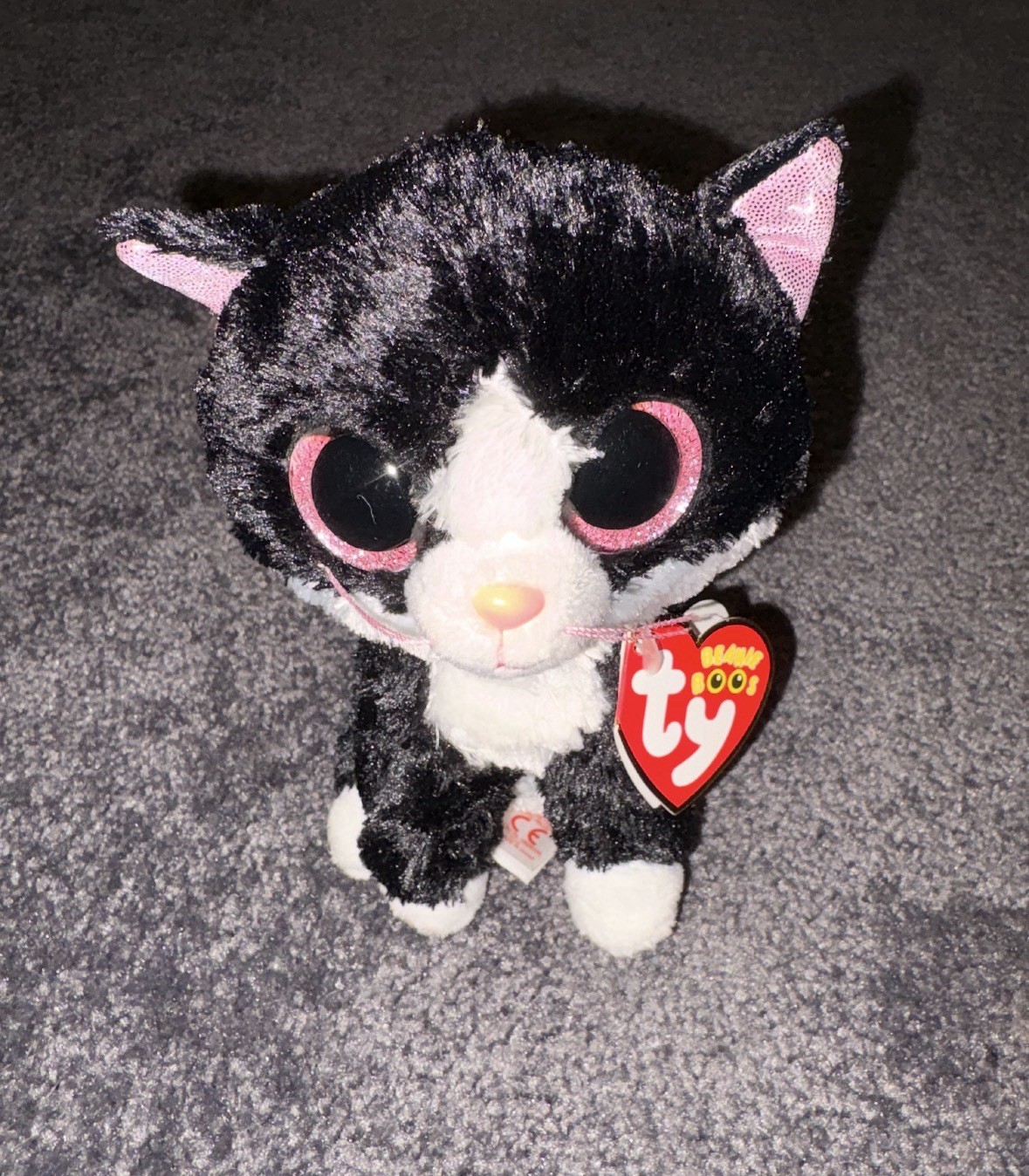 *Retired* TY Beanie Boos PEPPER  Cat Sparkle Pink Ear (2014) Plush 6'' NWT