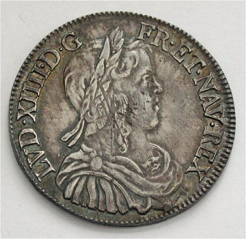 1651 - G  FRANCE SILVER LOUIS XIV 1/2 ECU  KM # 164.8  RARE AU