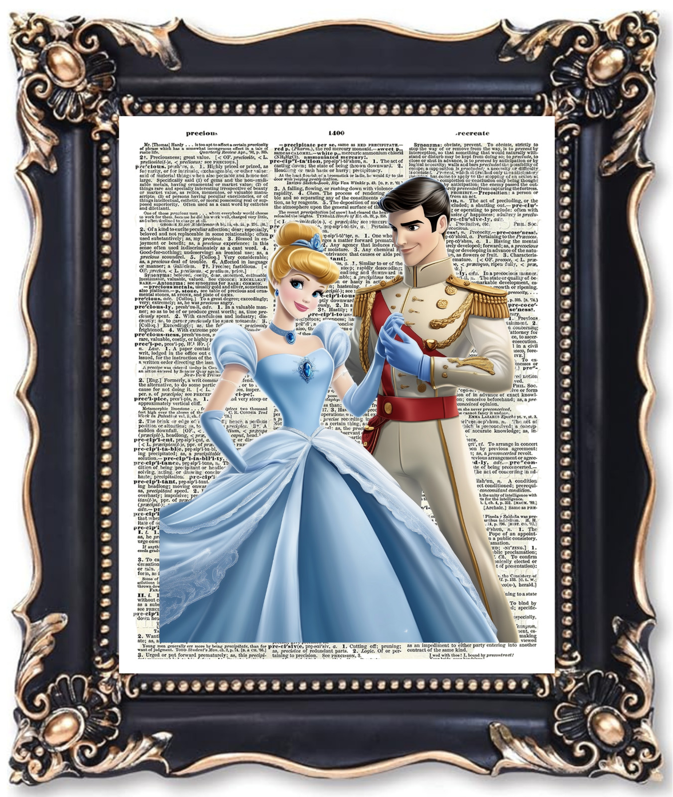 SIGNED 8x10 Cinderella and Prince Dictionary Page Art Print Wall Decor
