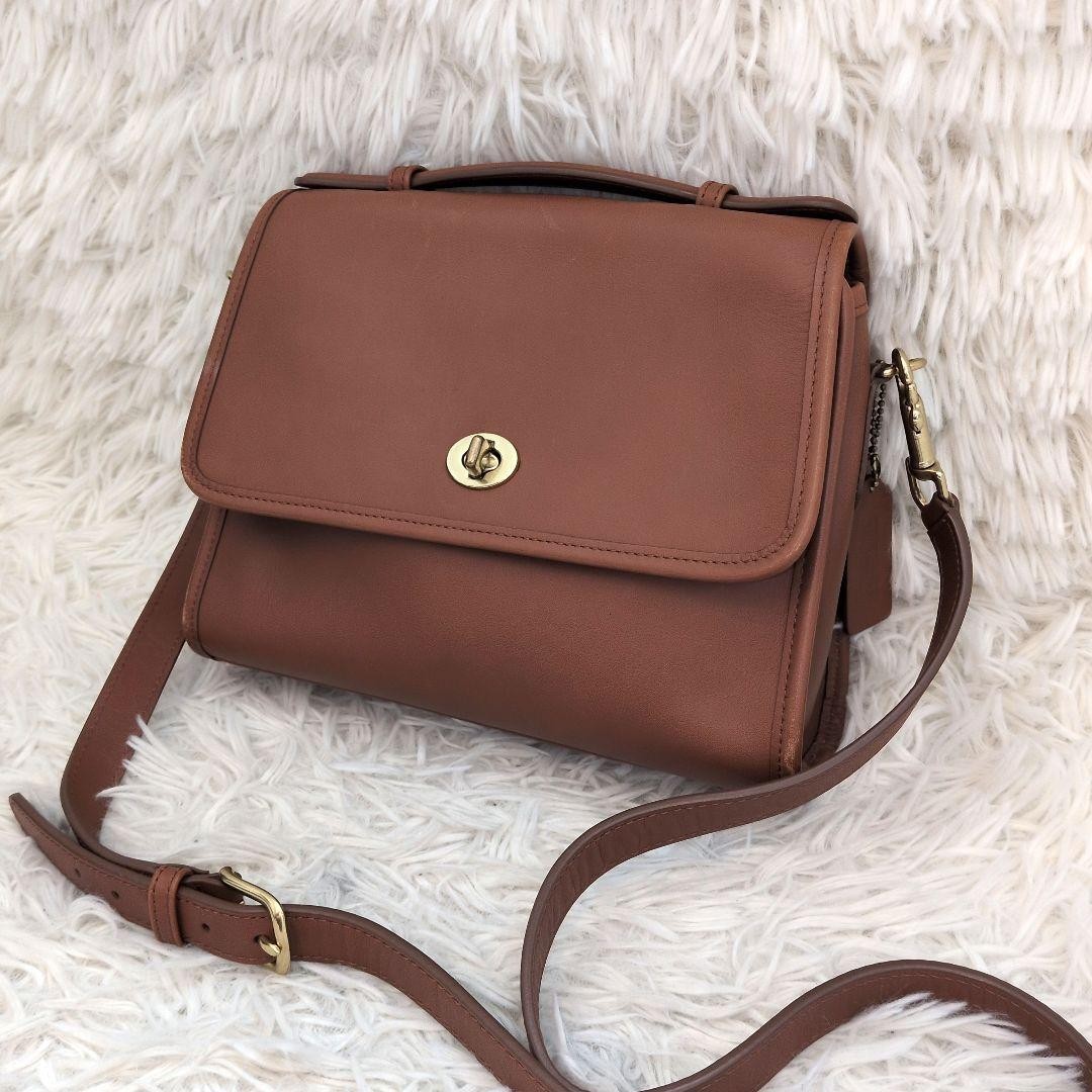 COACH 09870 Vintage Shoulder Hand Bag Turnlock Leather Brown Gold Hardware Japan COACH 09870 Vintage Shoulder Hand Bag Turnlock Leather Brown Gold Hardware Japan