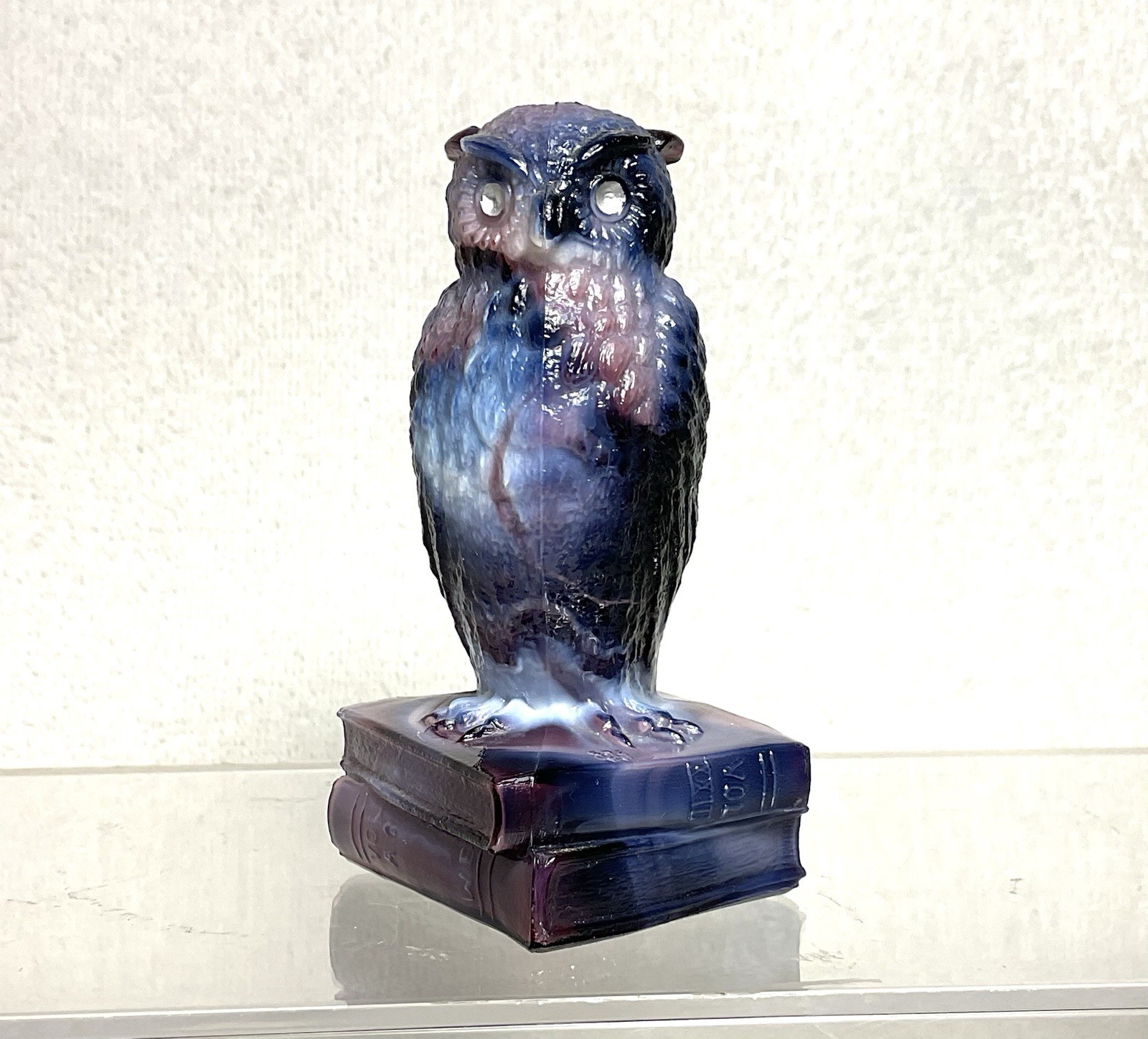 Vintage Westmoreland Purple White Blue Slag Glass Owl on Books Figurine 3.5” Vintage Westmoreland Purple White Blue Slag Glass Owl on Books Figurine 3.5”