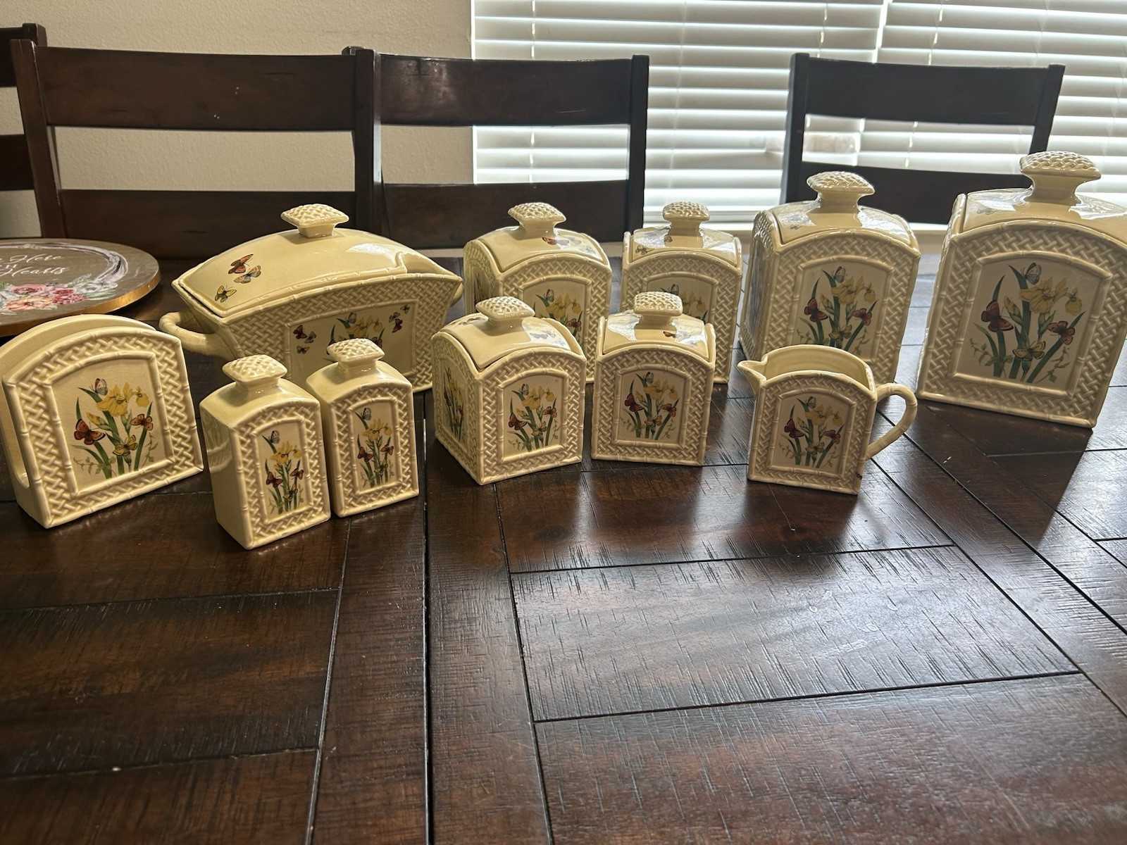 11 Pc Butterfly Garden Trellis 1978 Enesco Ceramic Wear  Japan Made Canister Set