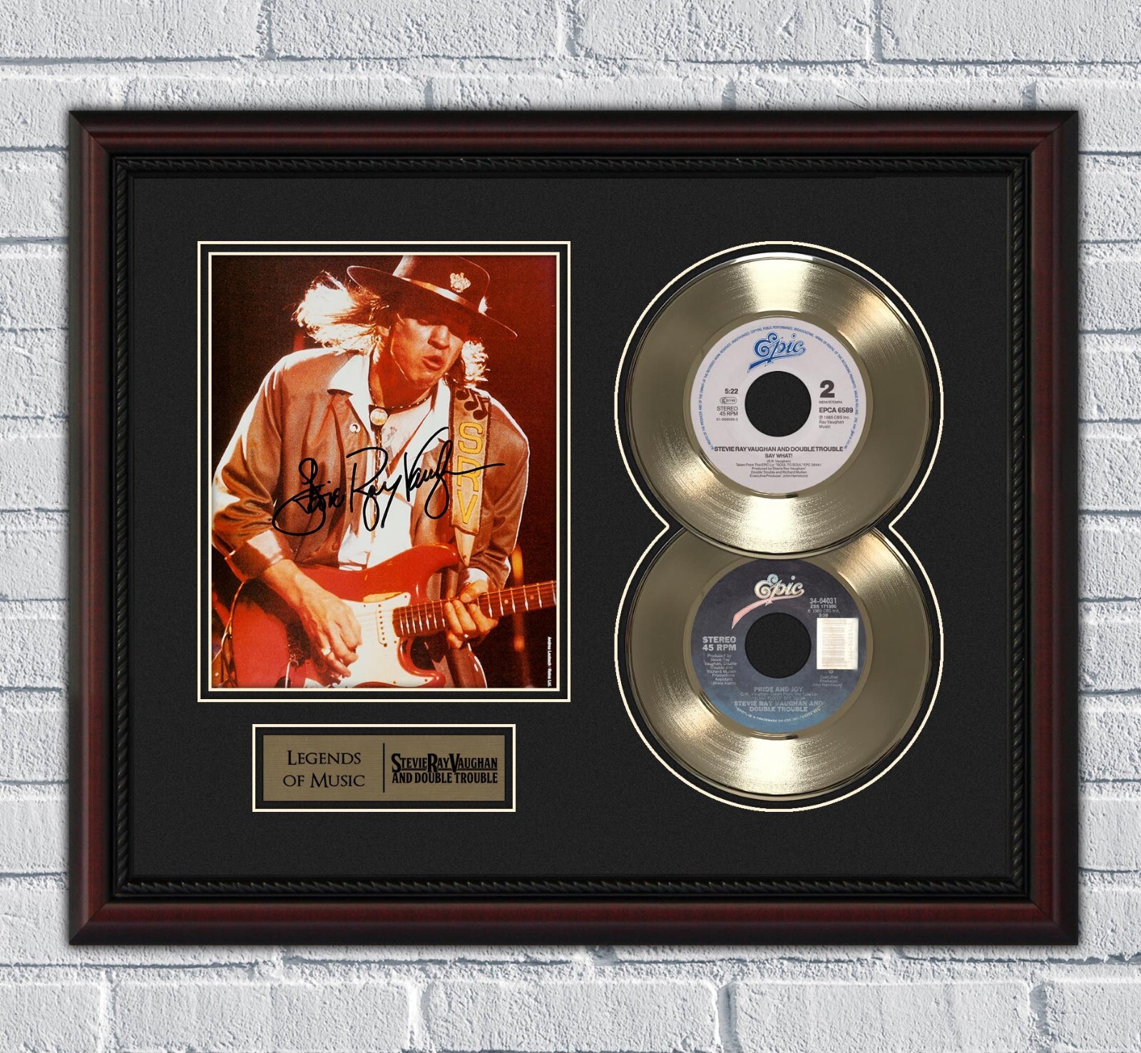 Stevie Ray Vaughan Framed Gold or Platinum 45 Record w/ Reproduction Signatures