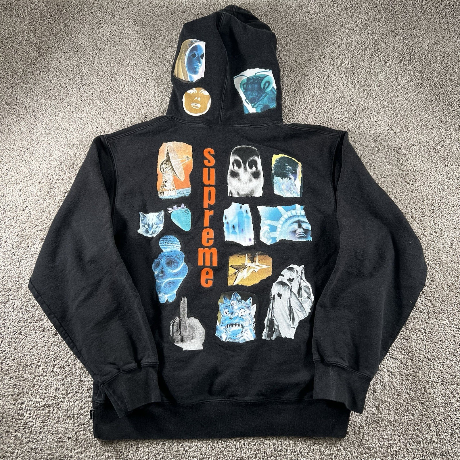 Vintage Supreme Sweater Mens Medium Heavy Cotton Hoodie Faded Black Y2K Alien