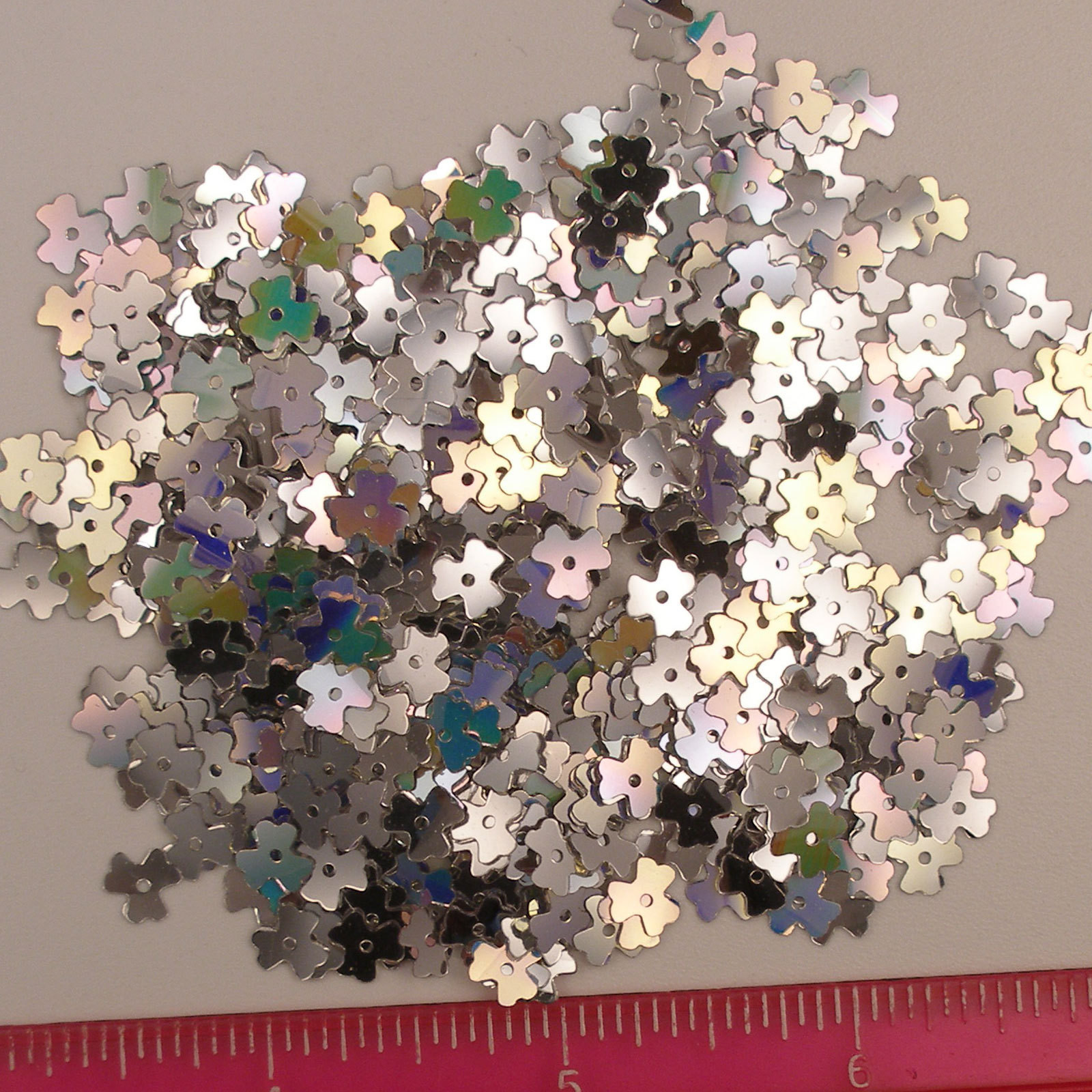 Vintage 1930's French Sequins 3 Petal Flowers Silver Iris / AB 7mm 50 pcs
