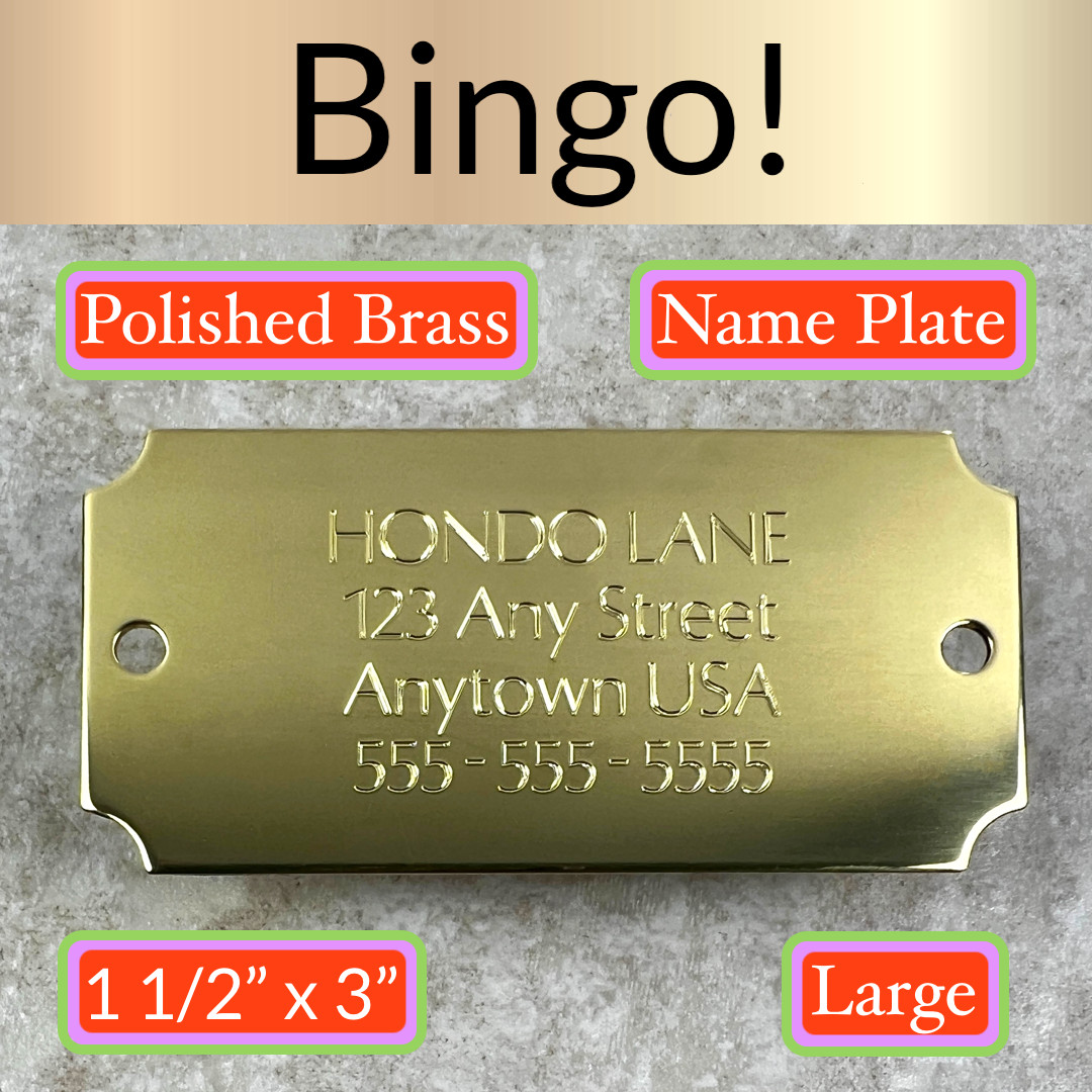 Custom Engraved Tags Personalized NAME PLATE Tag Name Plate POLISHED BRASS LARGE