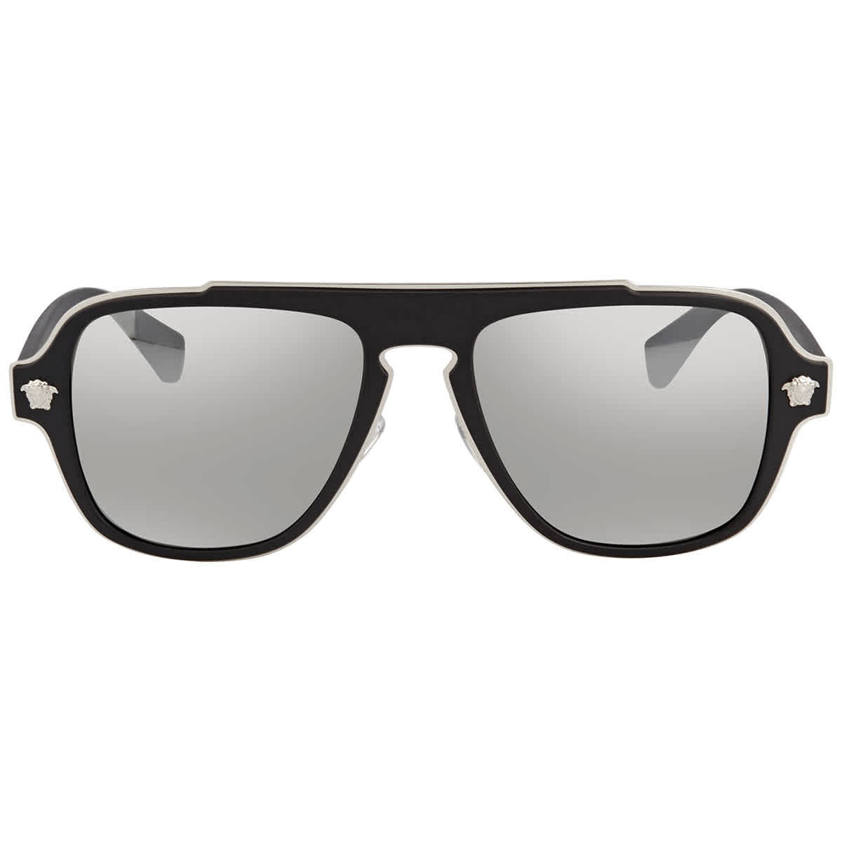 Versace LIght Grey Silver Mirror Navigator Unisex Sunglasses VE2199 10006G 56