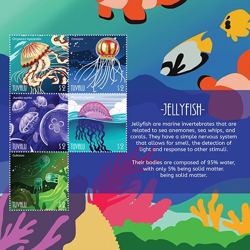 Tuvalu 2020 - Jellyfish Invertebrate Marine Life - Sheet of 5 Stamps - MNH Tuvalu 2020 - Jellyfish Invertebrate Marine Life - Sheet of 5 Stamps - MNH
