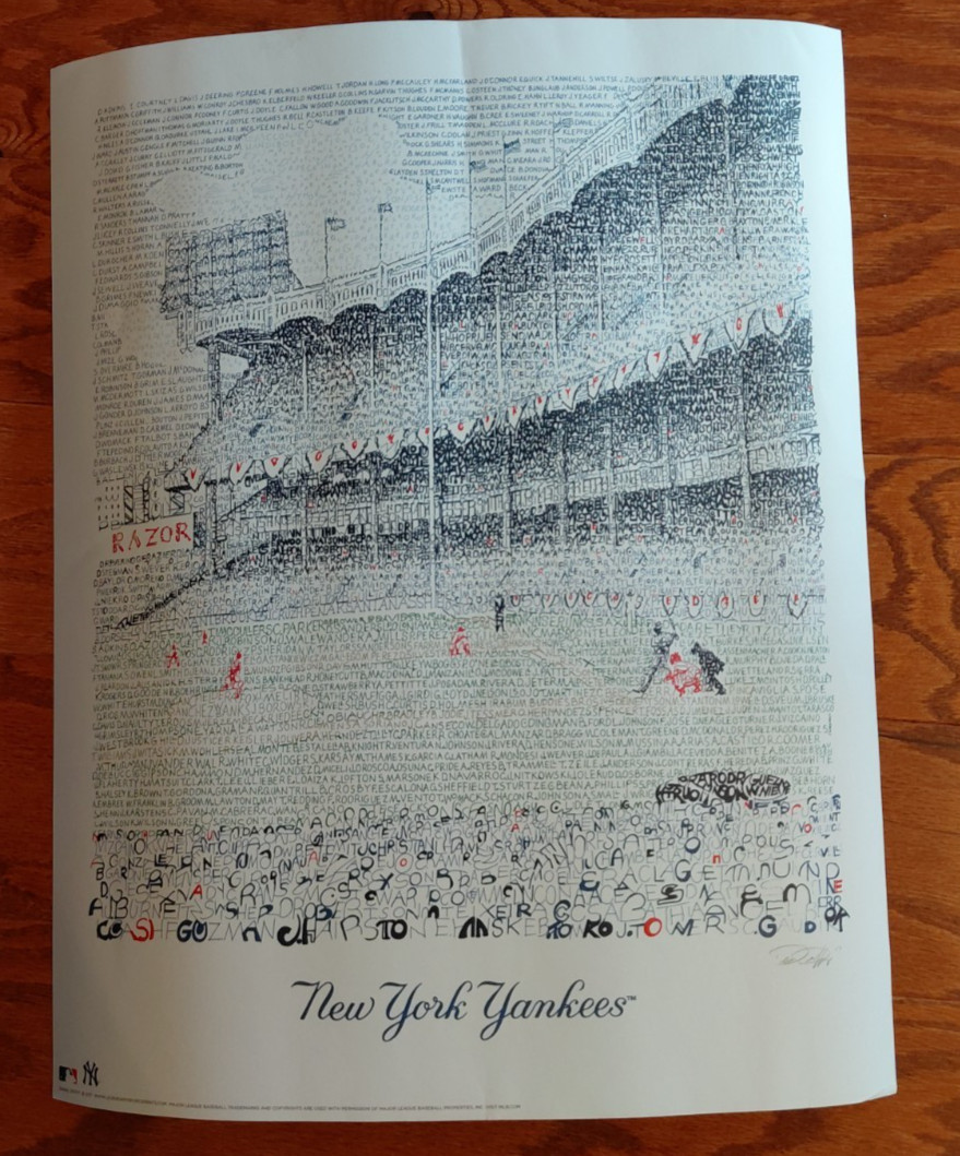 Pencil Signed Word Art Lithograph of YANKEE Stadium by Daniel Duffy 2017; 16X20 Pencil Signed Word Art Lithograph of YANKEE Stadium by Daniel Duffy 2017; 16X20