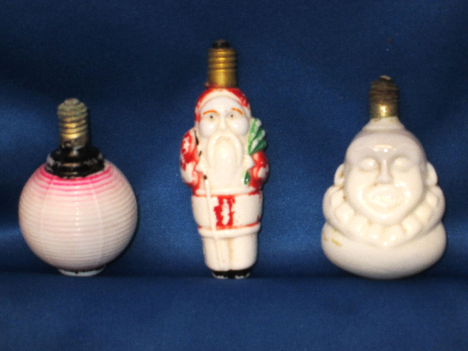 3 Antique Hand Blown Christmas Figural Electric Light Bulbs Santa, Clown, Ball,
