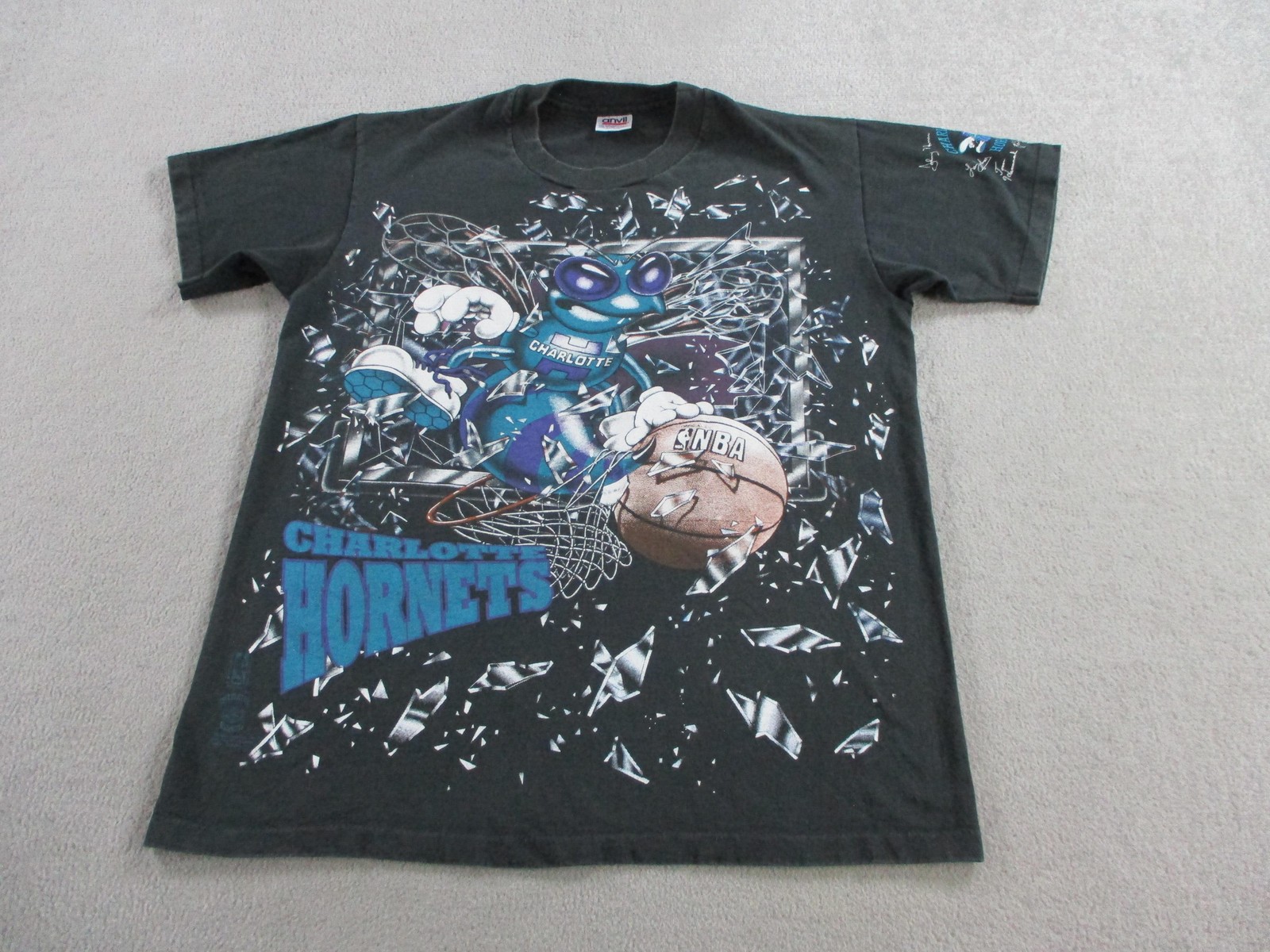 Vintage Charlotte Hornets Shirt Mens Large Single Stitch USA Shattered Backboard Vintage Charlotte Hornets Shirt Mens Large Single Stitch USA Shattered Backboard