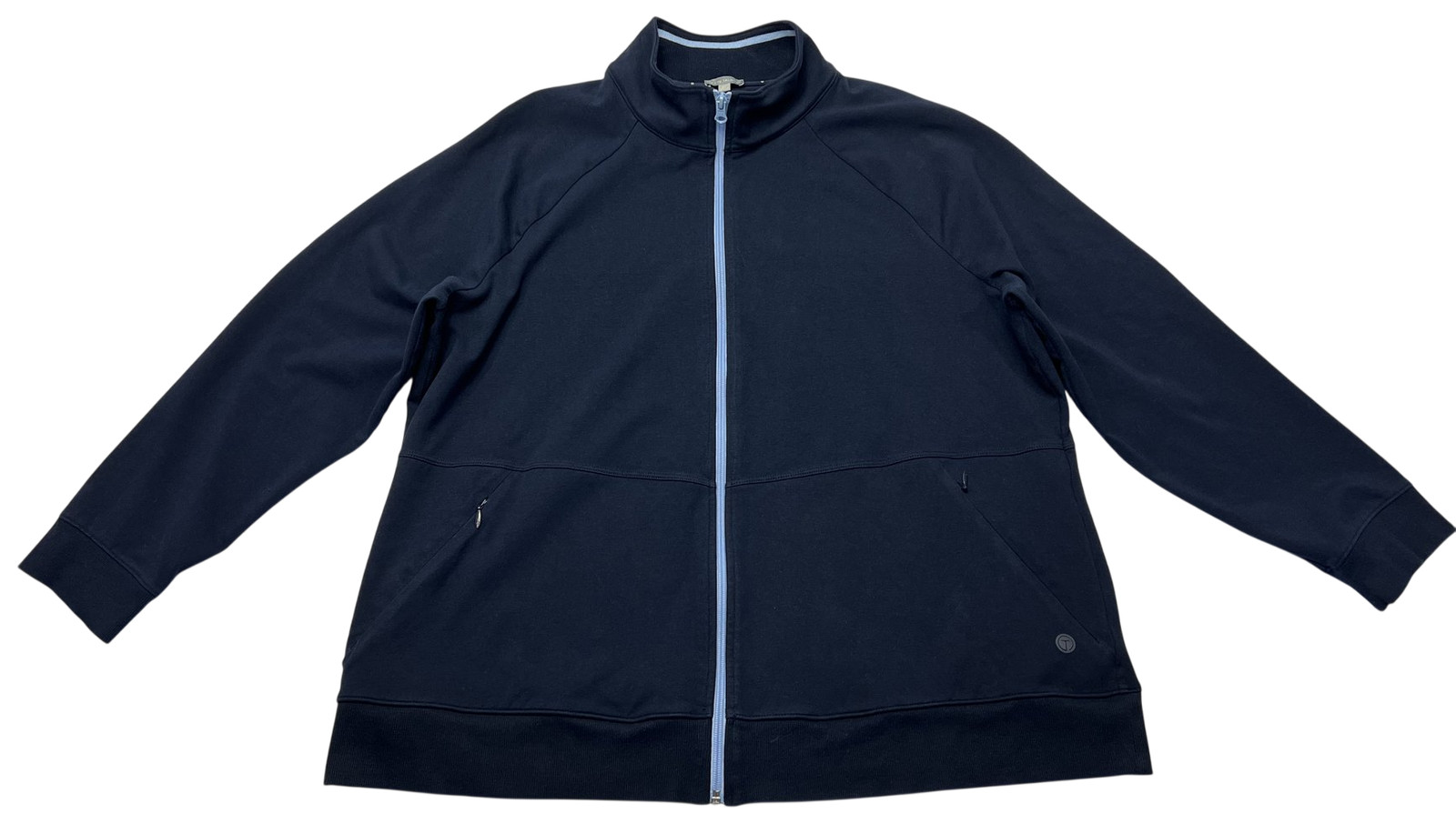 T By Talbots Jacket Womens 2X Blue Full Zip Knit Track Pockets Logo Casual