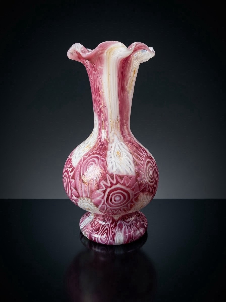 Vintage Fratelli Toso Murano Millefiori Glass Vase Pink White 8cm Italy Vintage Fratelli Toso Murano Millefiori Glass Vase Pink White 8cm Italy