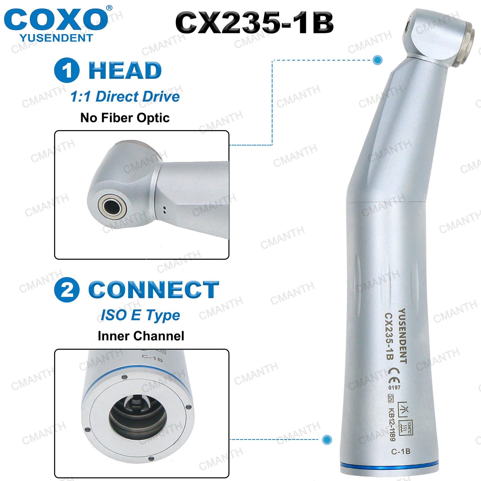 COXO Dental 1:1 Contra Angle Handpiece Fiber Optic LED Low Speed E Type KAVO NSK