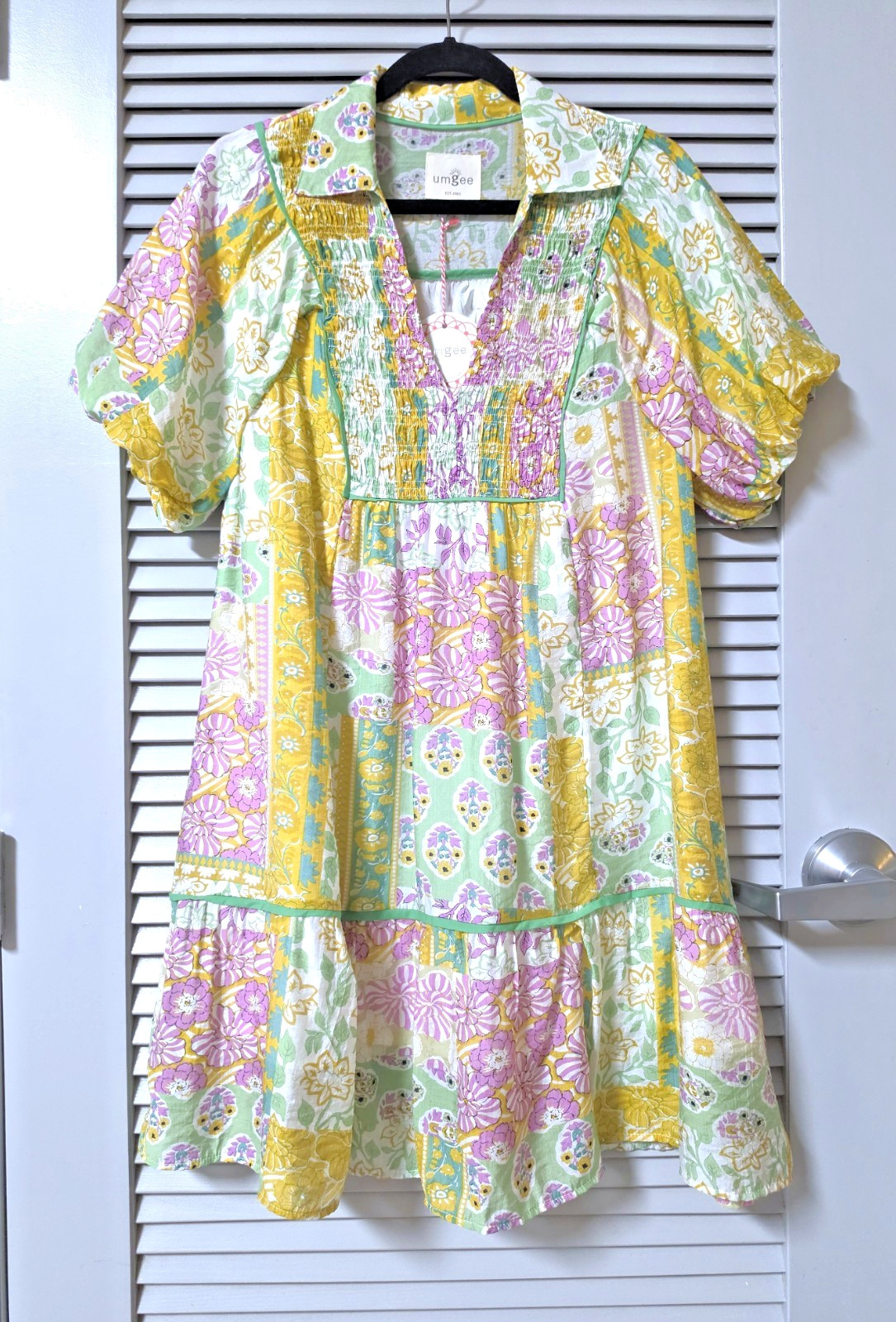 multi-color floral print bubble slev dress L