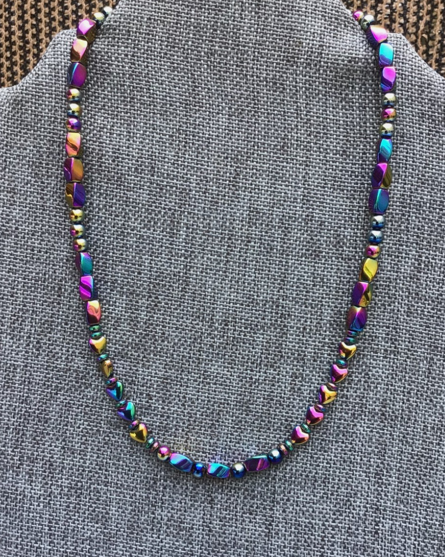 Rainbow Magnetic Hematite Hearts Twist Beautiful Colorful Necklace