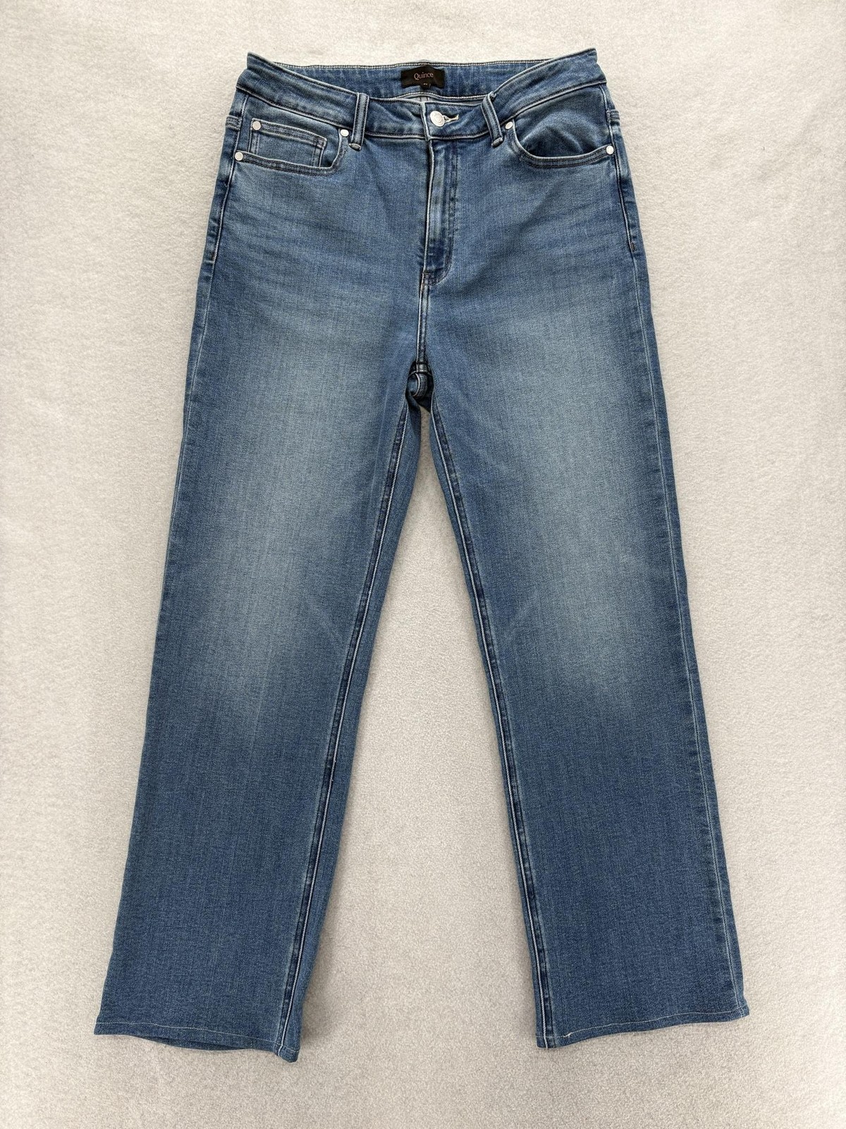 Quince Bella Stretch Straight Jeans Womens 31 Short Blue Med Wash High Rise