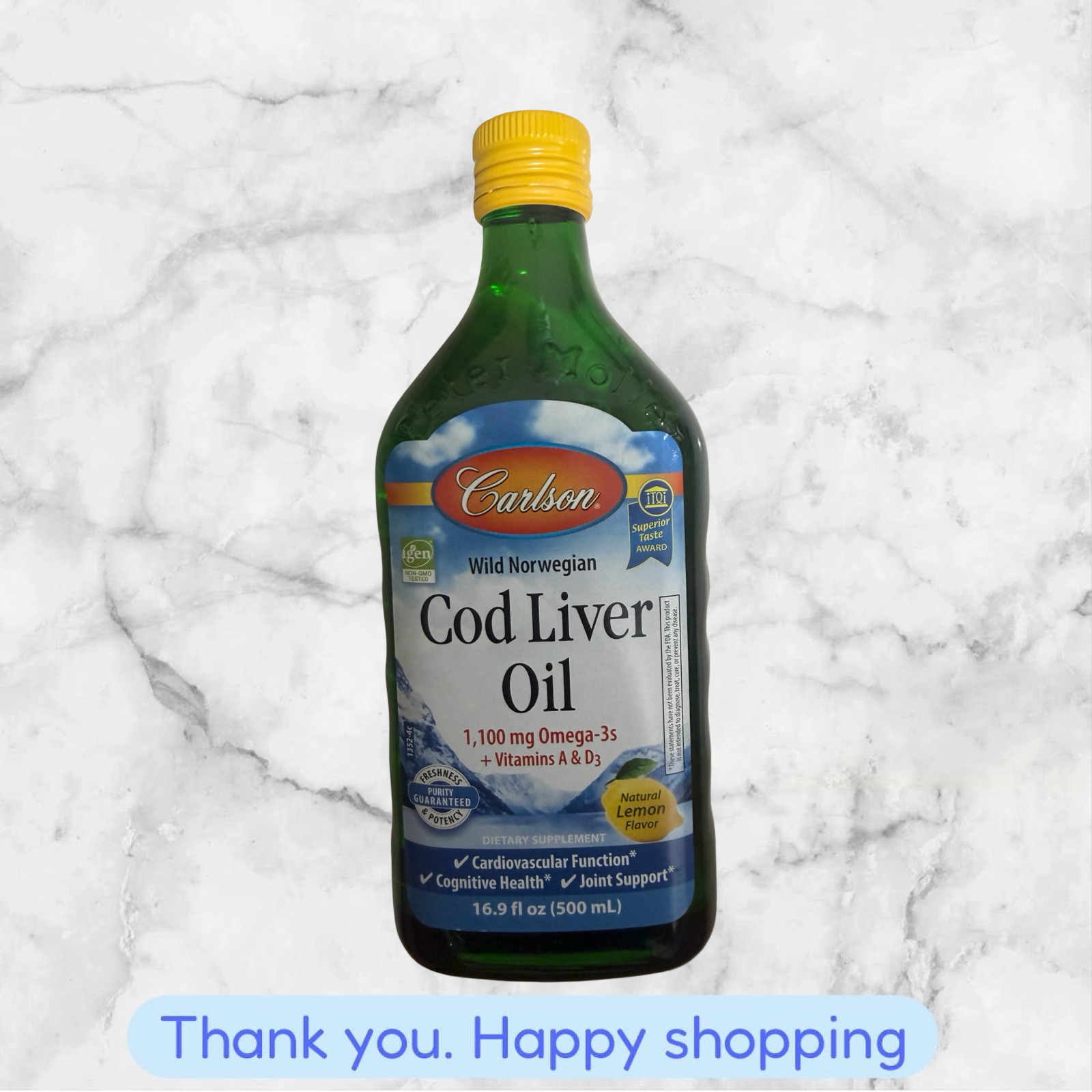 Carlson Labs Wild Norwegian Cod Liver Oil Lemon 16.9 oz (500 ml) 1100 mg NEWSHIP