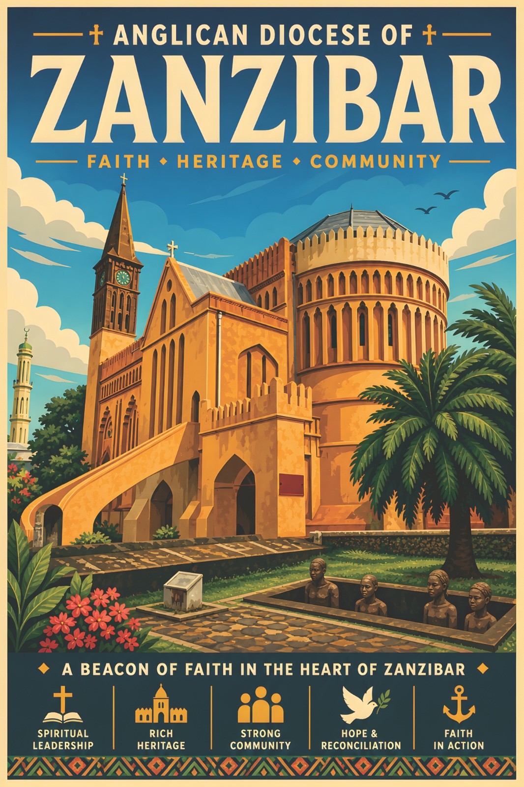 Zanzibar Tanzania Church Vintage Travel Poster Print Retro Wall Art Zanzibar Tanzania Church Vintage Travel Poster Print Retro Wall Art