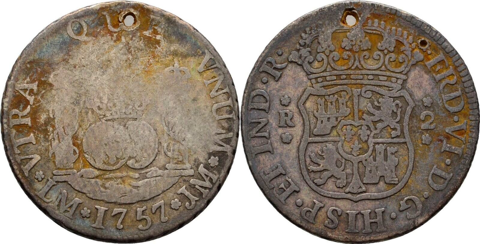 Spain Peru Lima 2 Reales 1757 Ferdinand VI, 1746-1759 Original Coin #ANS2 Spain Peru Lima 2 Reales 1757 Ferdinand VI, 1746-1759 Original Coin #ANS2