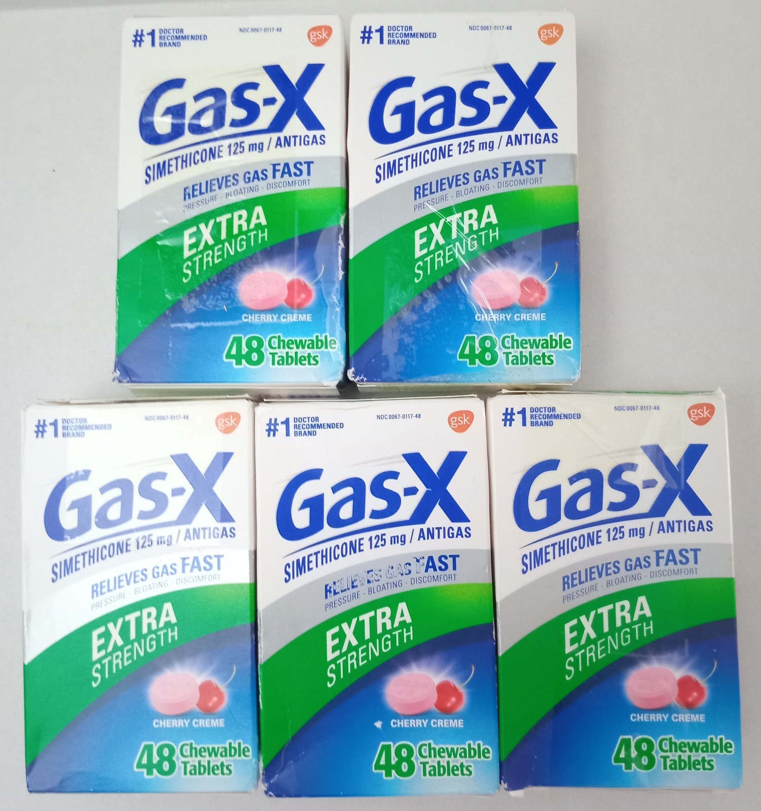5x Gas-X Chewable Tablets LOT Cherry Creme 48 ct EXP 2/2027