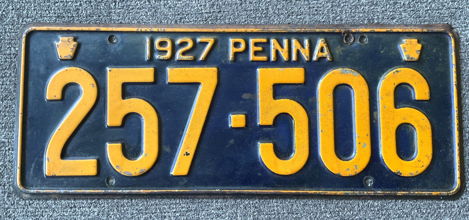 RARE 1927 PENNSYLVANIA LICENSE PLATE ORIGINAL PAINT CHEVY FORD DODGE EXTRA HOLE