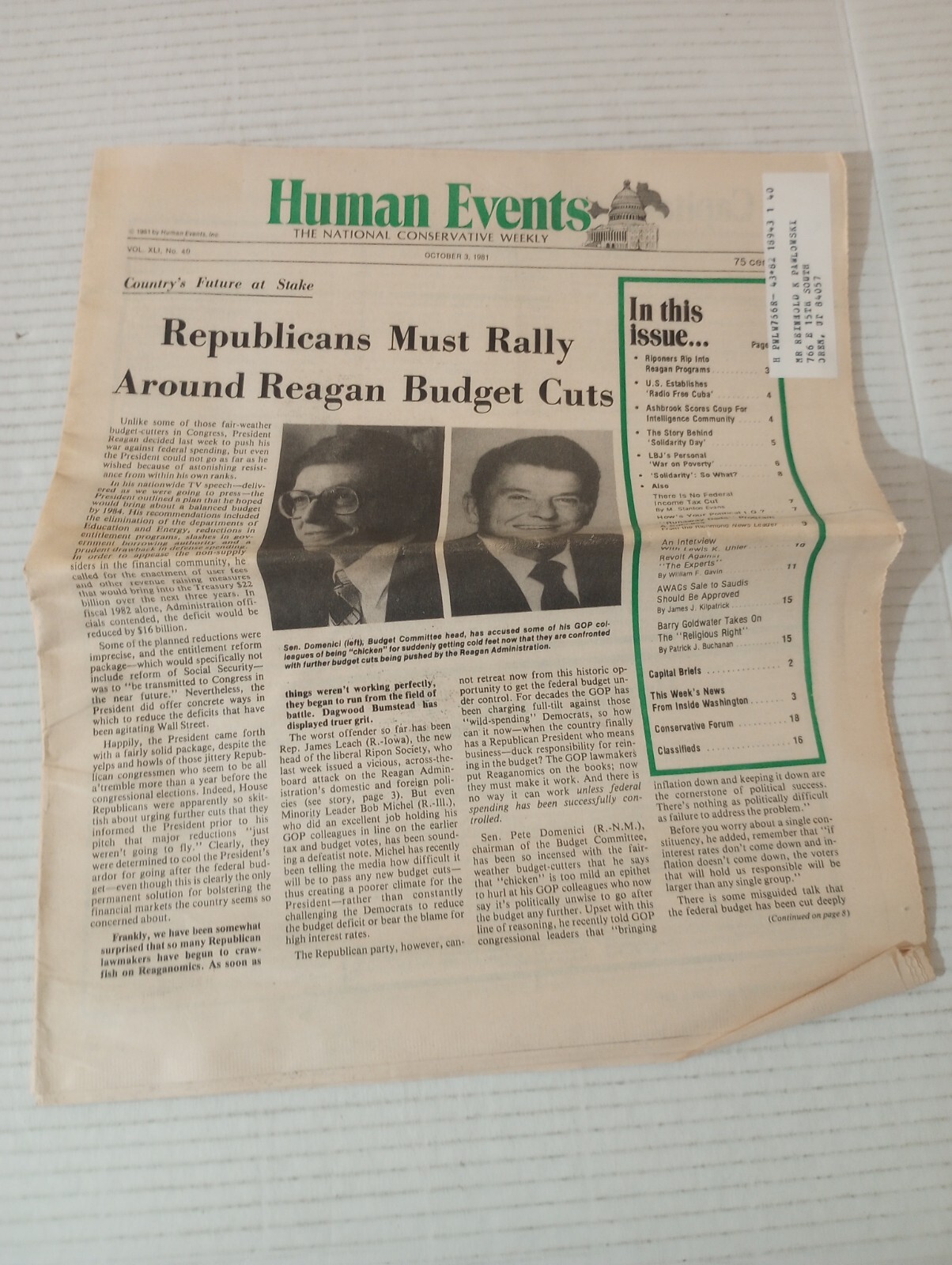 Human Events Republicans Must Rally Around Reagan Budget Cuts October 3 1981