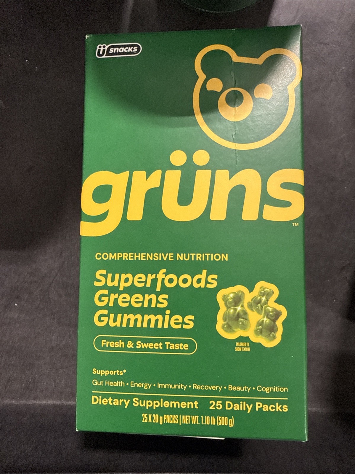 Gruns Adult Organic Superfood Greens Multivitamin Gummies 25 Count EXP 04/2027