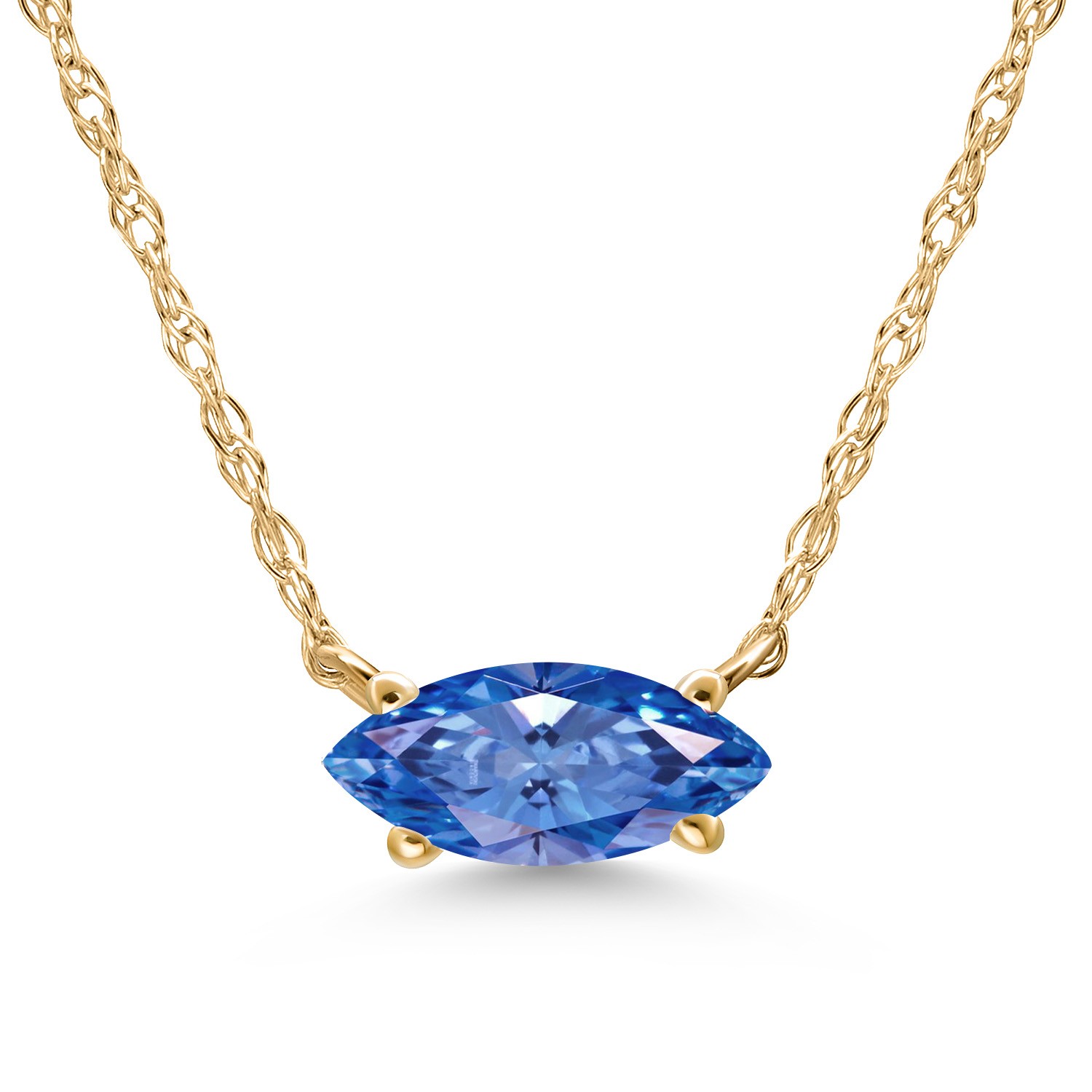 10K Yellow Gold Fancy Blue Zirconia Pendant Necklace for Women | 0.47 Cttw | 10K Yellow Gold Fancy Blue Zirconia Pendant Necklace for Women | 0.47 Cttw |