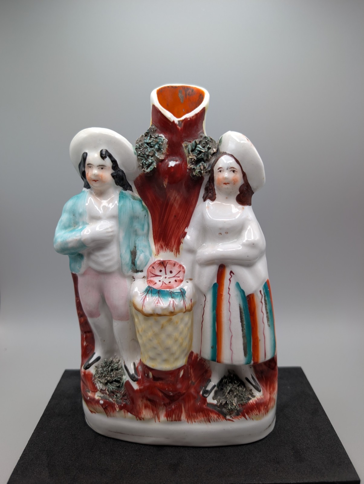 Antique Staffordshire Spill Vase – Courtship / Couple with Floral Basket 8\