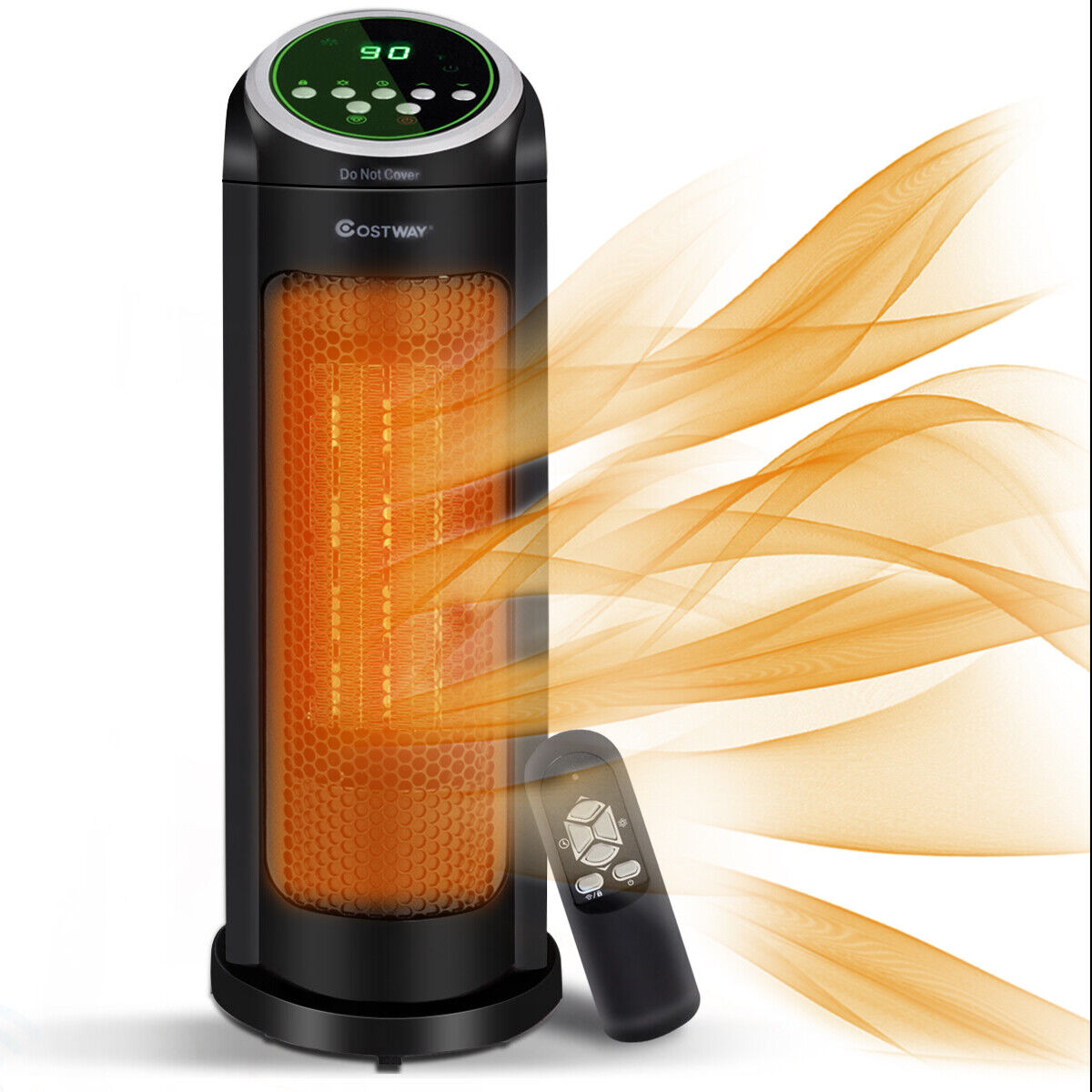 Portable Oscillating PTC Ceramic Space Heater 1500W LED 12H Timer Remote Control