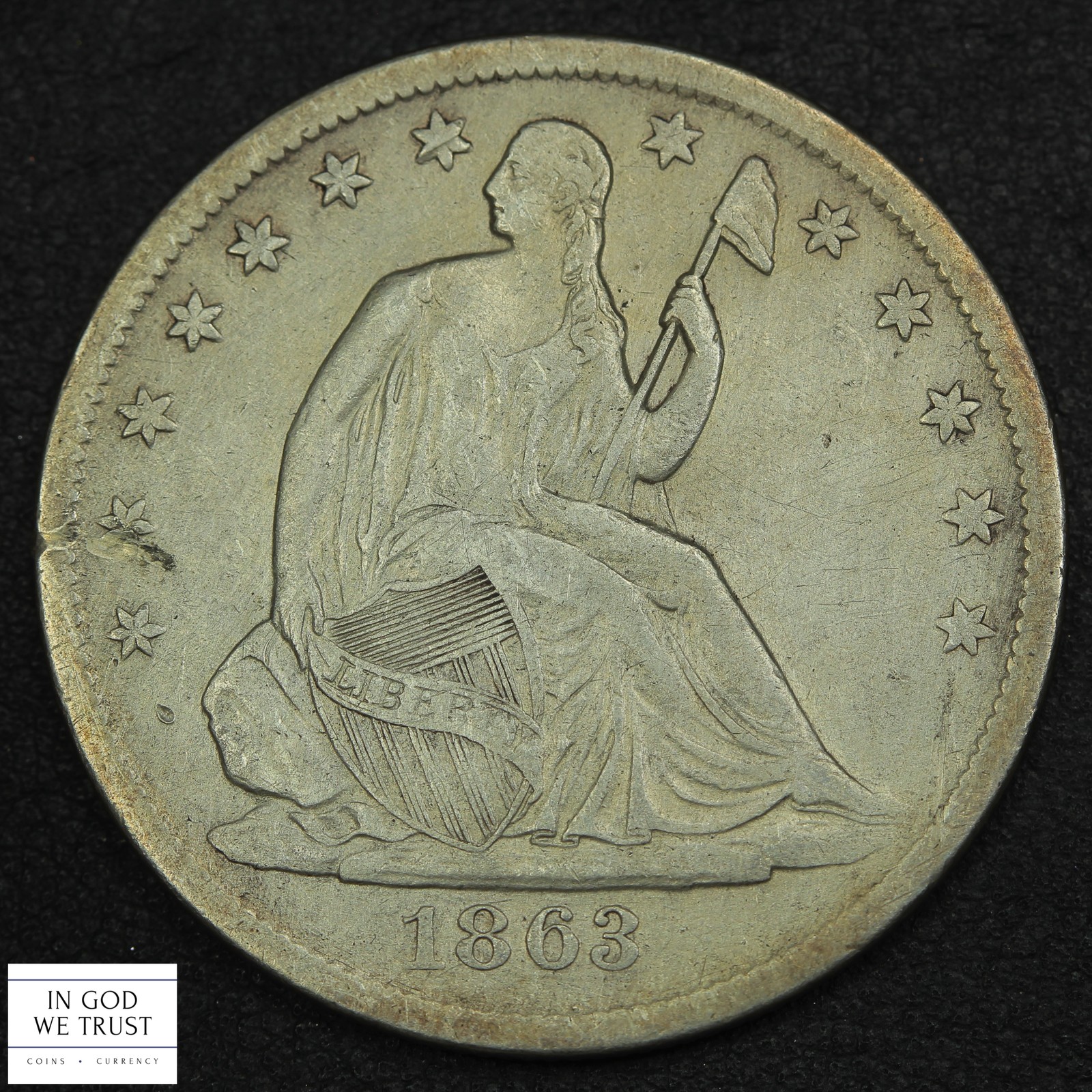 1863 S Seated Liberty Silver Half Dollar 50C - Cleaned 1863 S Seated Liberty Silver Half Dollar 50C - Cleaned