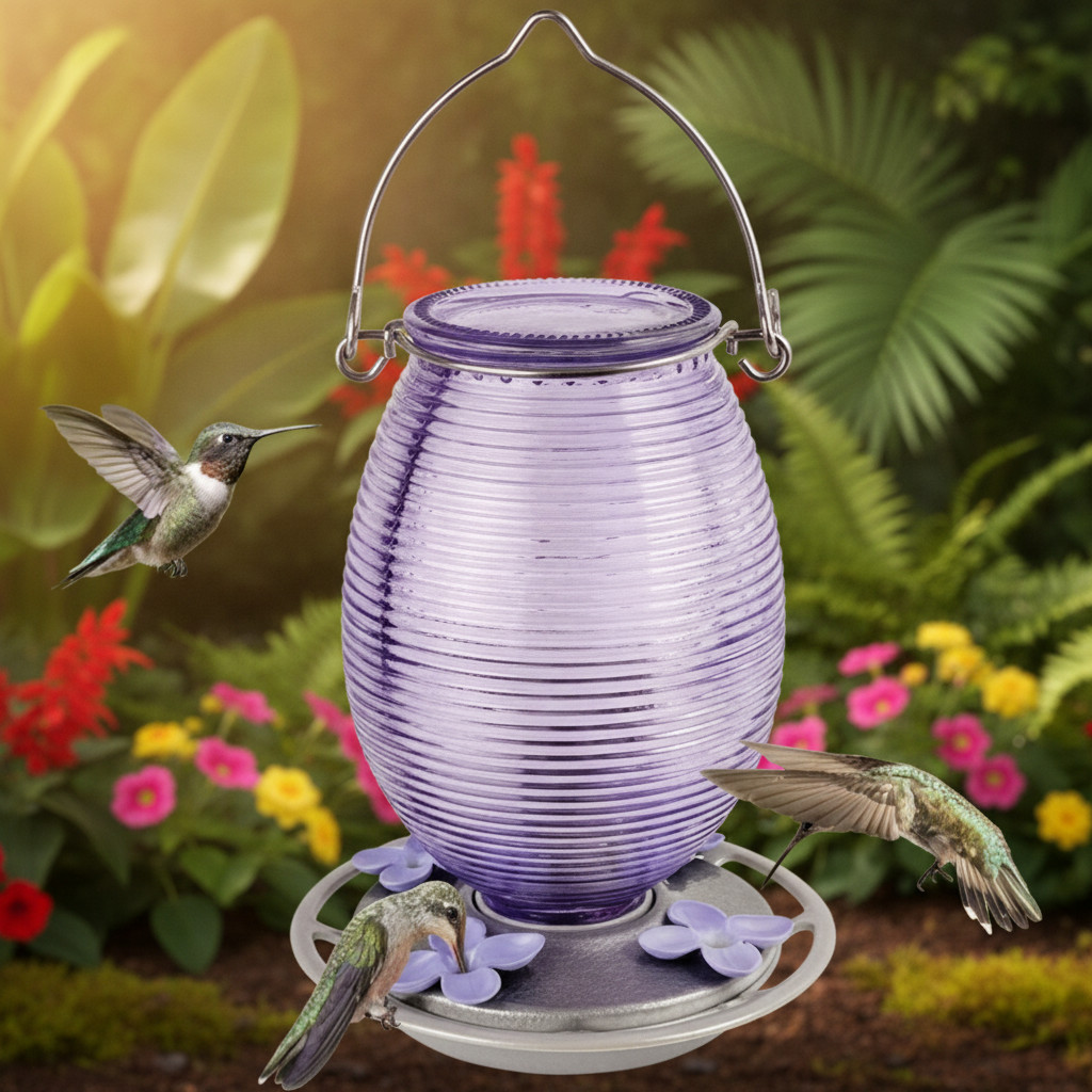 Birdfeeder Lilac Dreams Antique Glass Hummingbird Feeder 29 oz