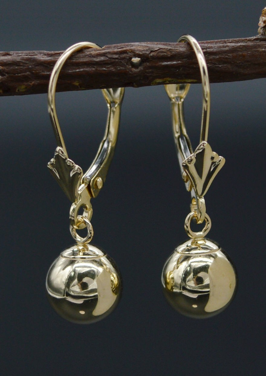 7mm Puffed Round Ball Drop/Dangle Women's Earrings 14k Yellow Gold