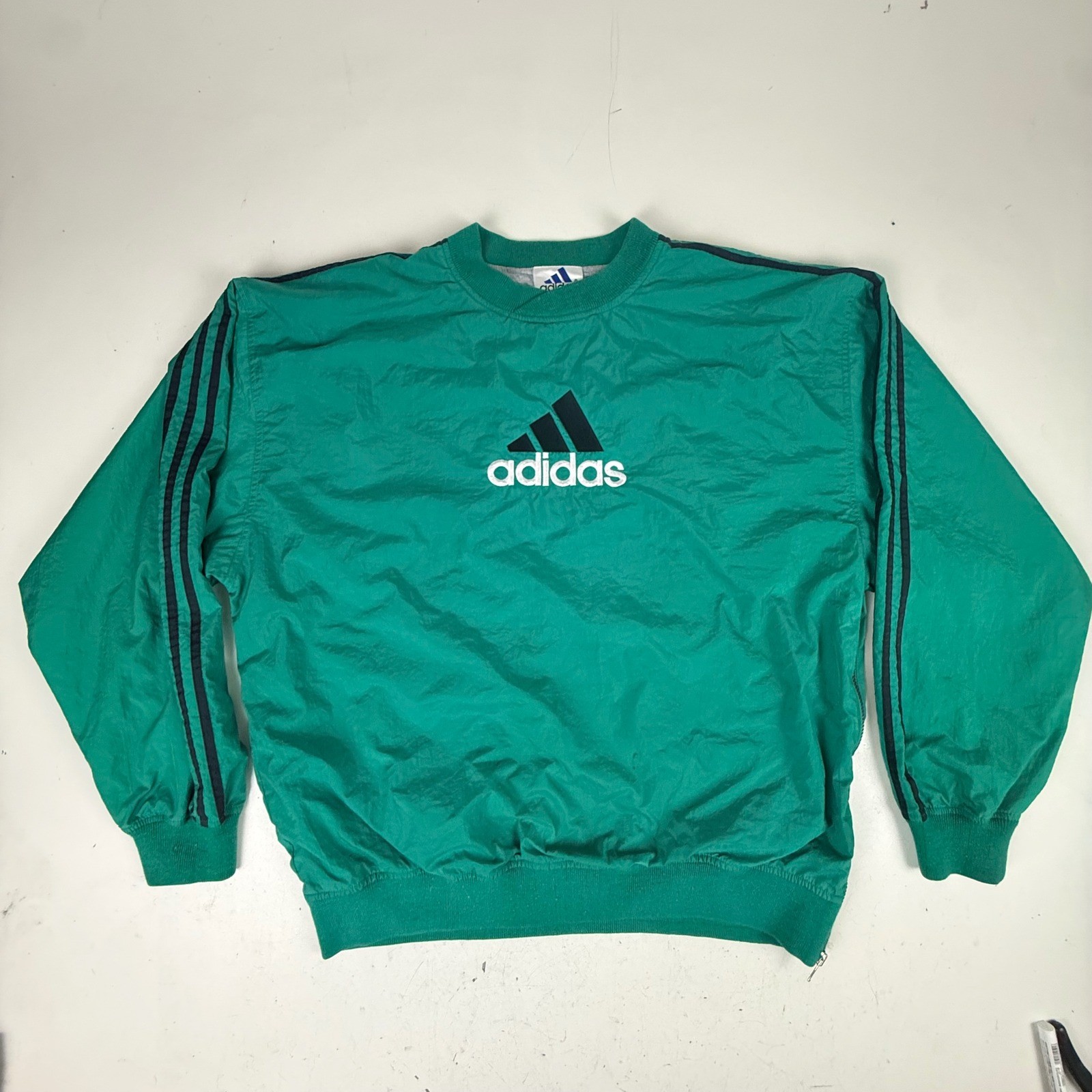Vintage Adidas Pullover Windbreaker Green Nylon Jersey Lined Mens Large Logo Vintage Adidas Pullover Windbreaker Green Nylon Jersey Lined Mens Large Logo