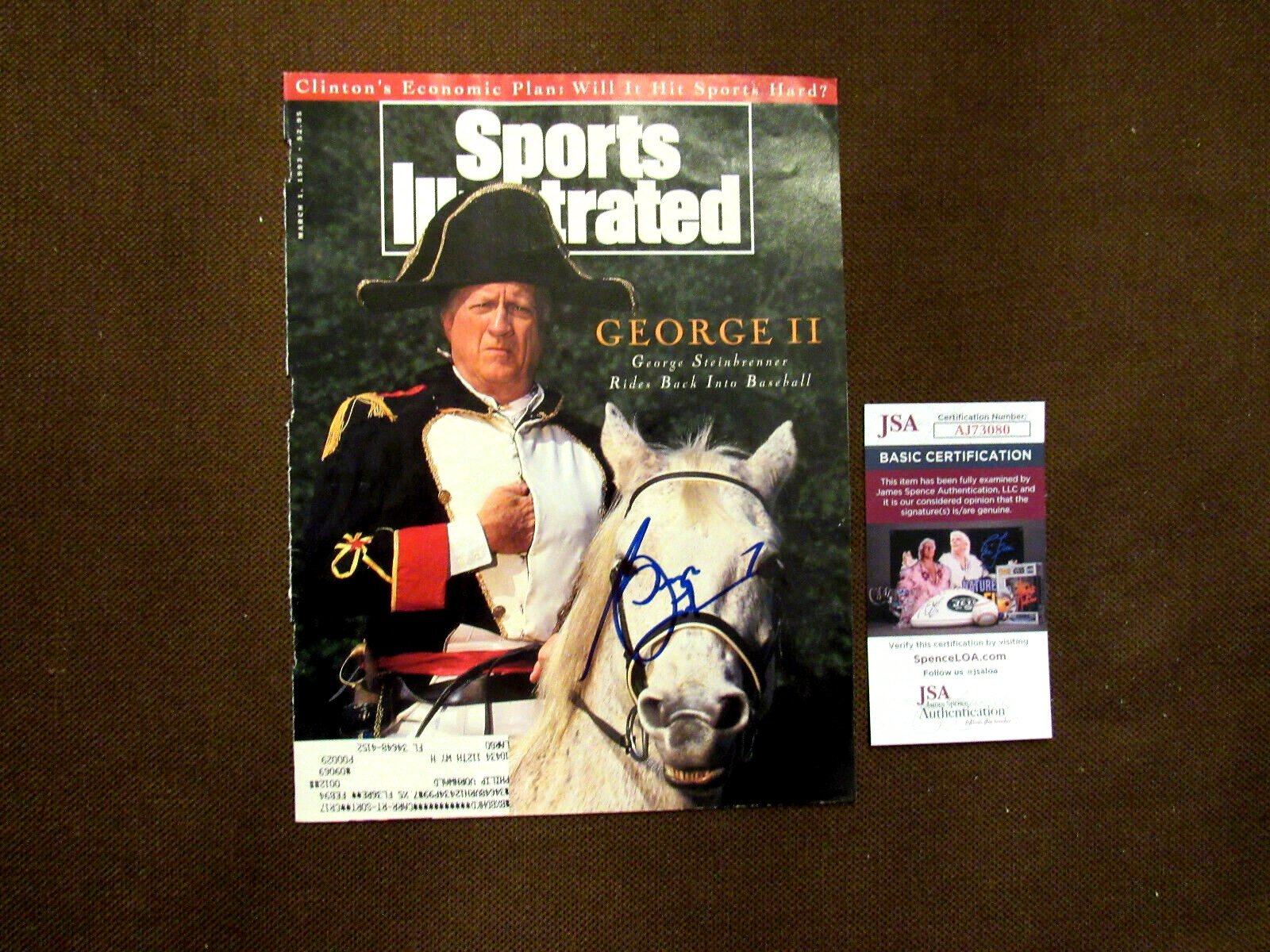 GEORGE STEINBRENNER NY YANKEES OWNER SIGNED AUTO SPORTS ILLUSTRATED MAG PAGE JSA