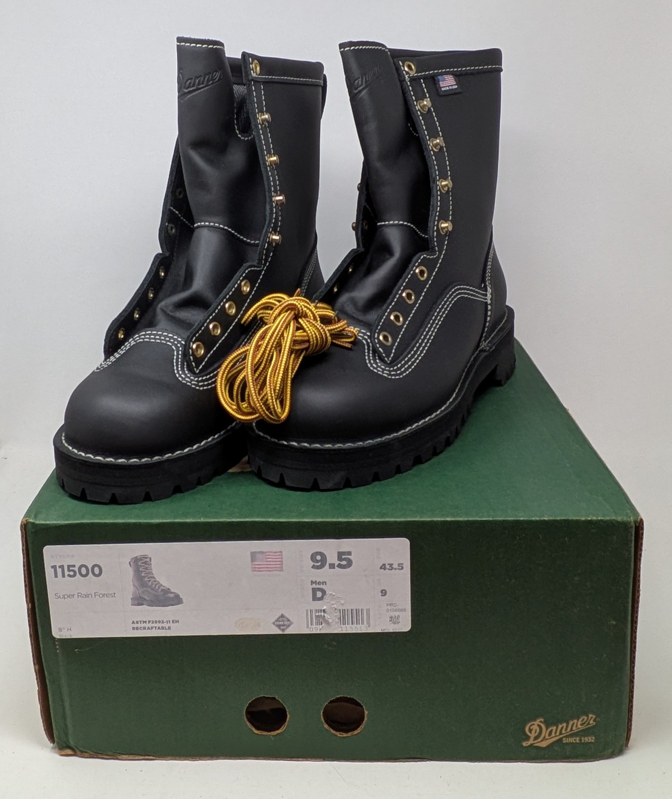 Danner 11500 Men\'s 9.5 D Super Rain Forest Black Waterproof Outdoor Work Boots Danner 11500 Men\'s 9.5 D Super Rain Forest Black Waterproof Outdoor Work Boots