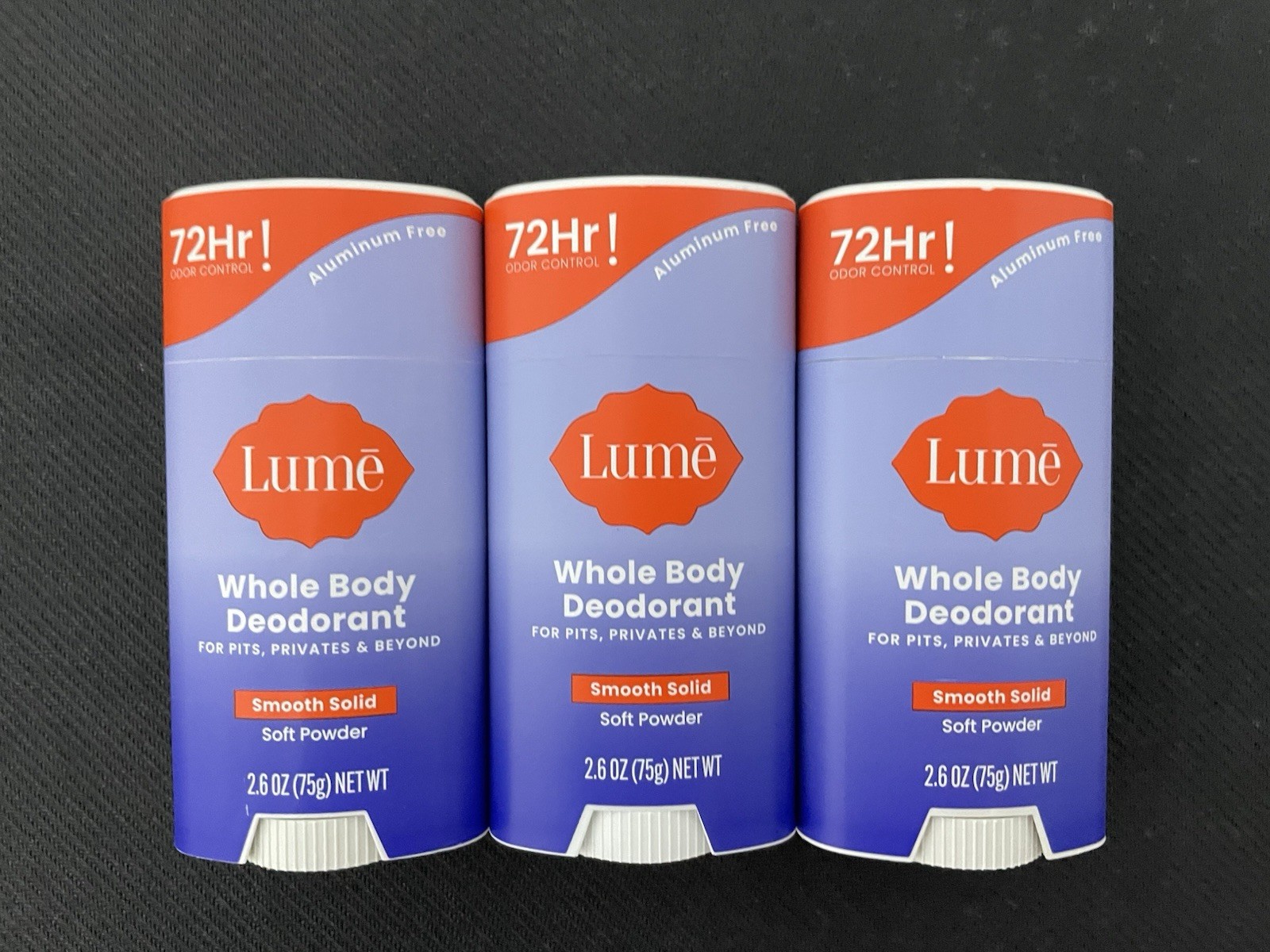 3x Lume Whole Body Deodorant Smooth Solid SOFT POWDER 2.6oz (3 Pack) NEW 3x Lume Whole Body Deodorant Smooth Solid SOFT POWDER 2.6oz (3 Pack) NEW