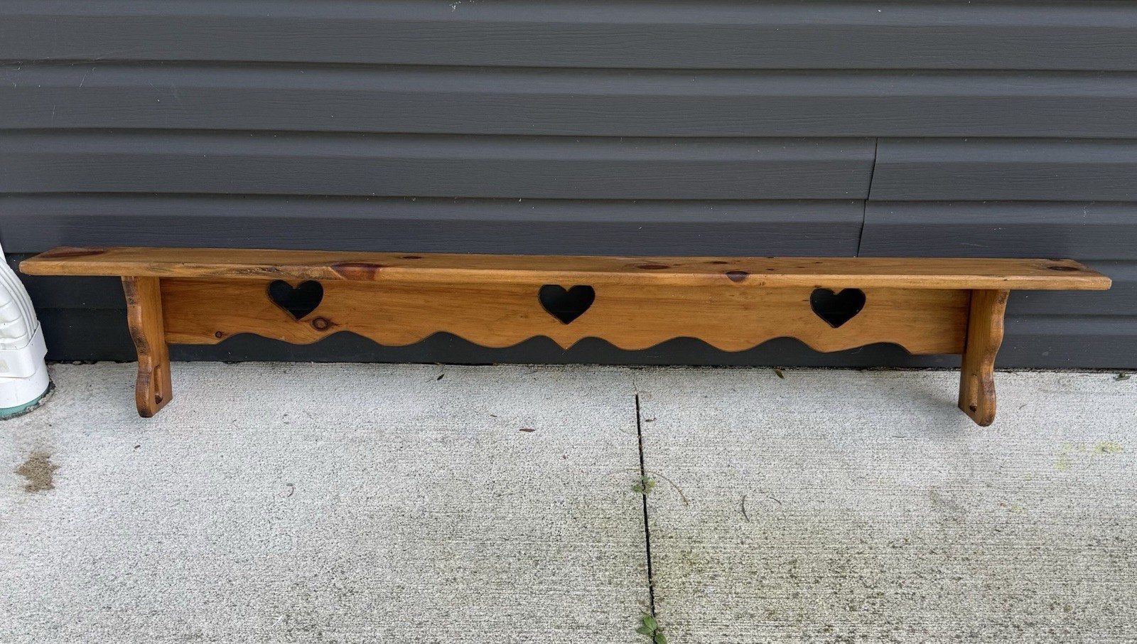 Vintage 60” Rustic Pine Wall Shelf Heart Cutouts Primitive Country Farmhouse