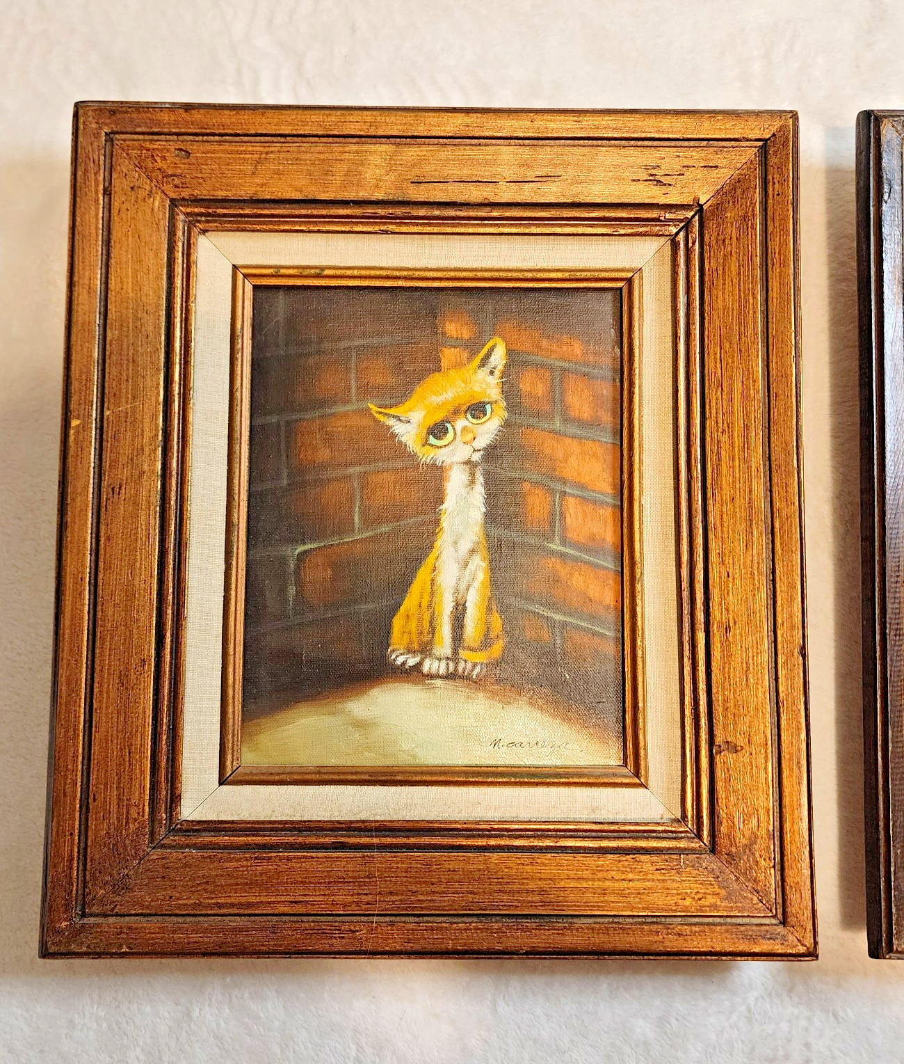 Rare Pair Vintage 1974 Big Eye Painting N Canaga Dog Cat Art Collectors (Read)