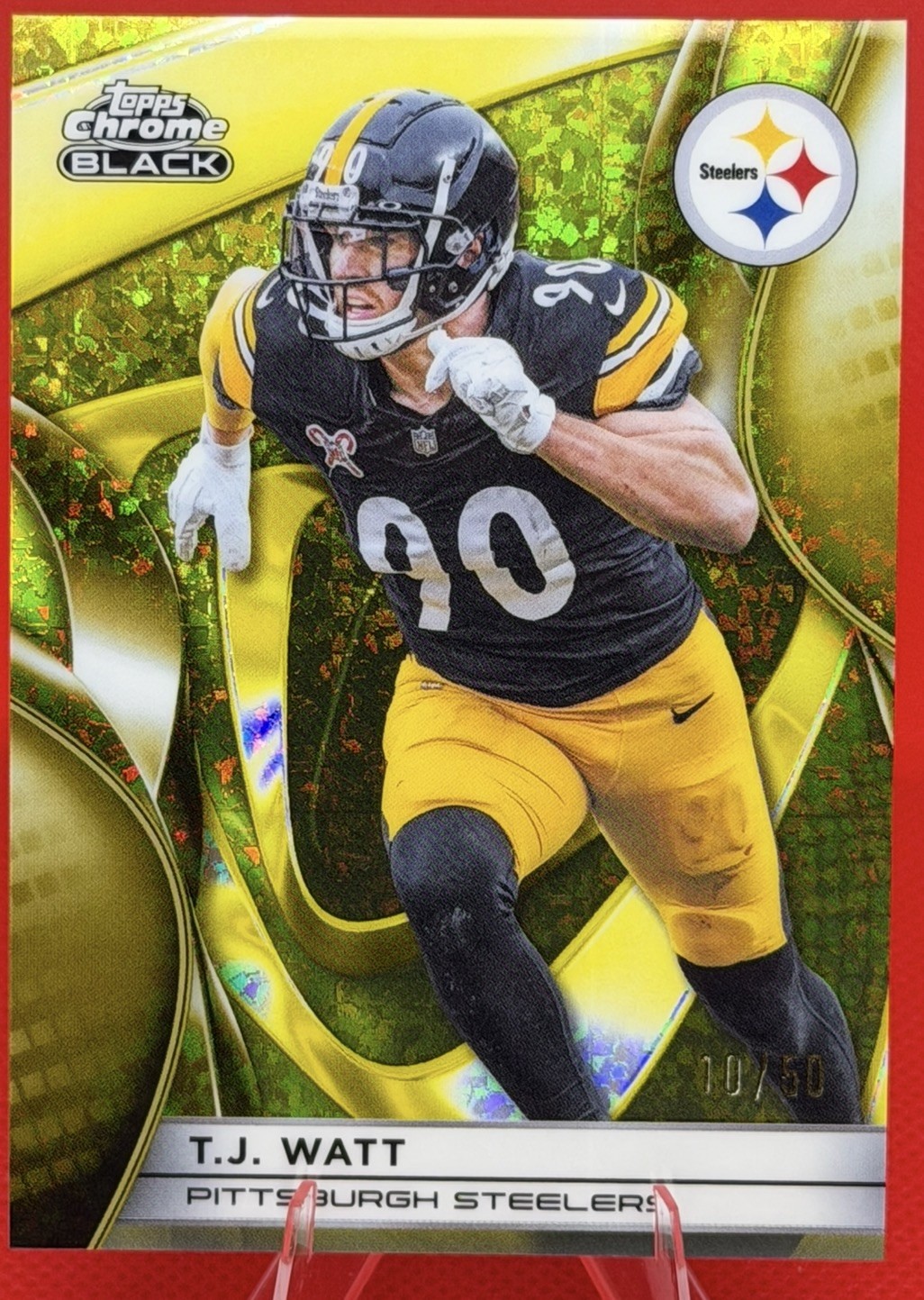 2025 Topps Chrome Black TJ Watt Gold Mini Diamonds /50 Pittsburgh Steelers 2025 Topps Chrome Black TJ Watt Gold Mini Diamonds /50 Pittsburgh Steelers