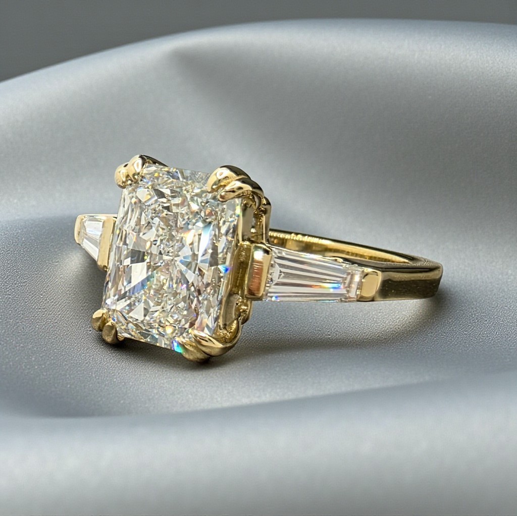 FINE 3.50 Ct 1 Radiant Lab CREATED NEW Diamond Ring IGI 14k Yellow