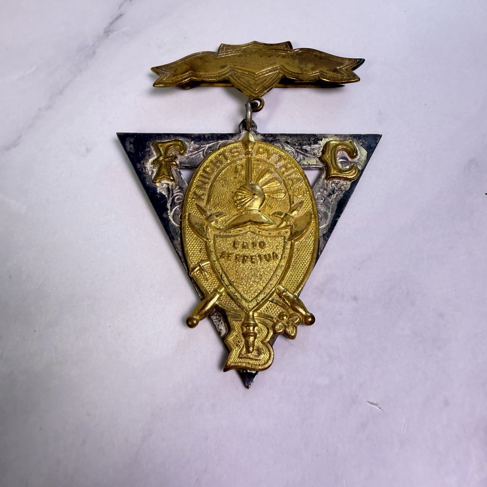Antique 1880's-90s Knights of Pythias FCB Lodge Supreme Triangle Badge Pin Antique 1880's-90s Knights of Pythias FCB Lodge Supreme Triangle Badge Pin