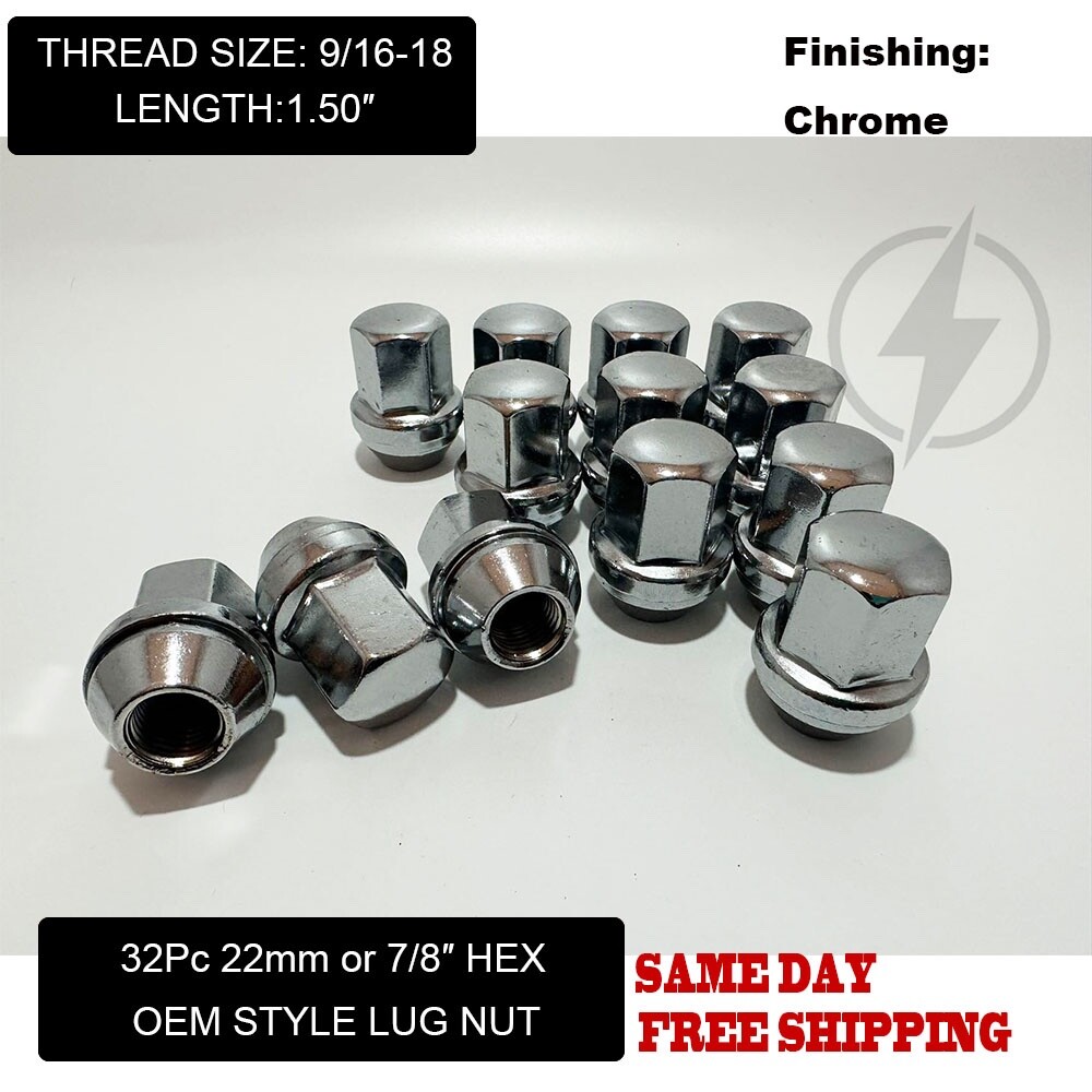32Pc Chrome OEM Factory Style Lug Nuts 9/16-18 For 1994-2011 Dodge Ram 2500 3500