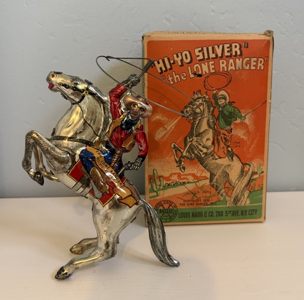Hi-Yo Silver The Lone Ranger Tin Wind-Up Toy Original Box 1938 Louis Marx WORKS