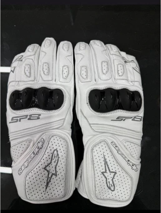 Alpinestars SP-8 White Leather Motorcycle Racing Gloves – Premium Protective Bik