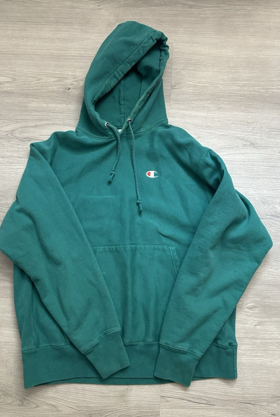 VTG Champion Hoodie Green Reverse Weave sweatshirt fade spots size large VTG Champion Hoodie Green Reverse Weave sweatshirt fade spots size large